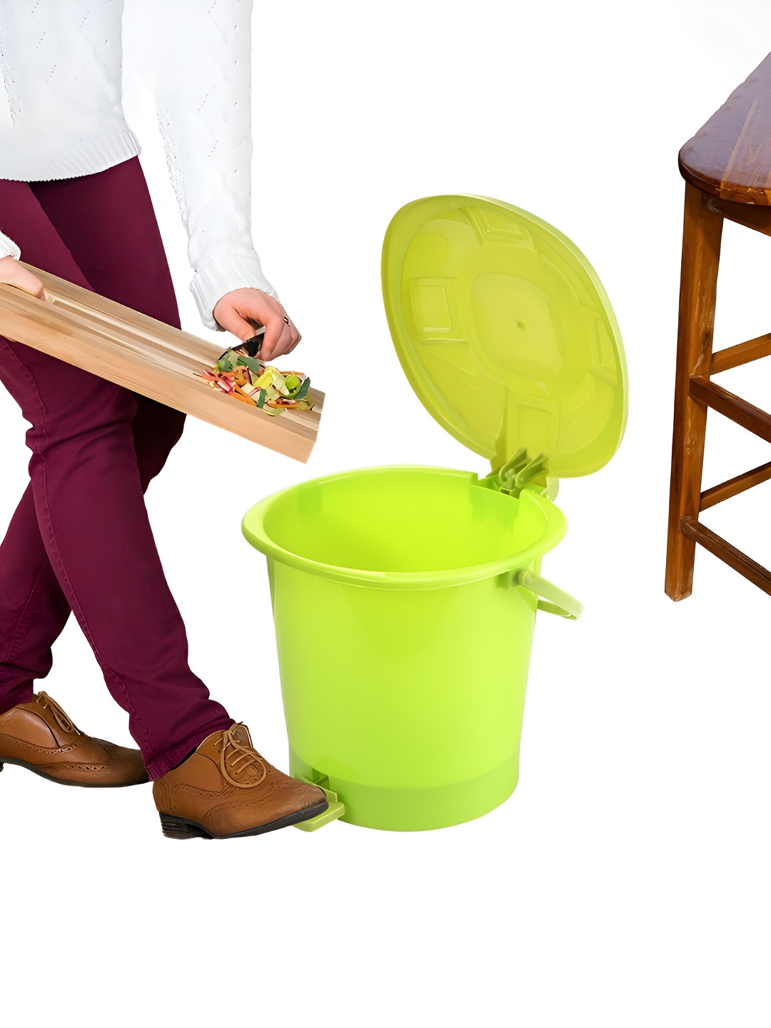 Aura Green Pedal Bin With Handle 7L