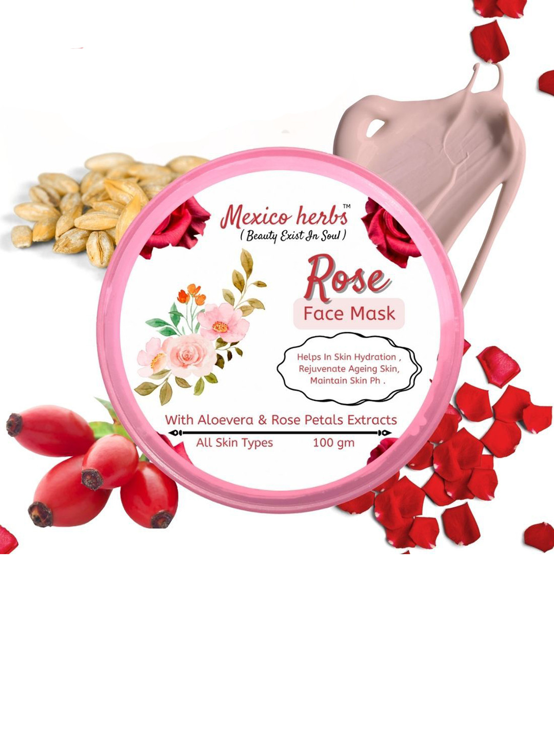 Mexico herbs Rose Face Mask With Aloe Vera - 100 g