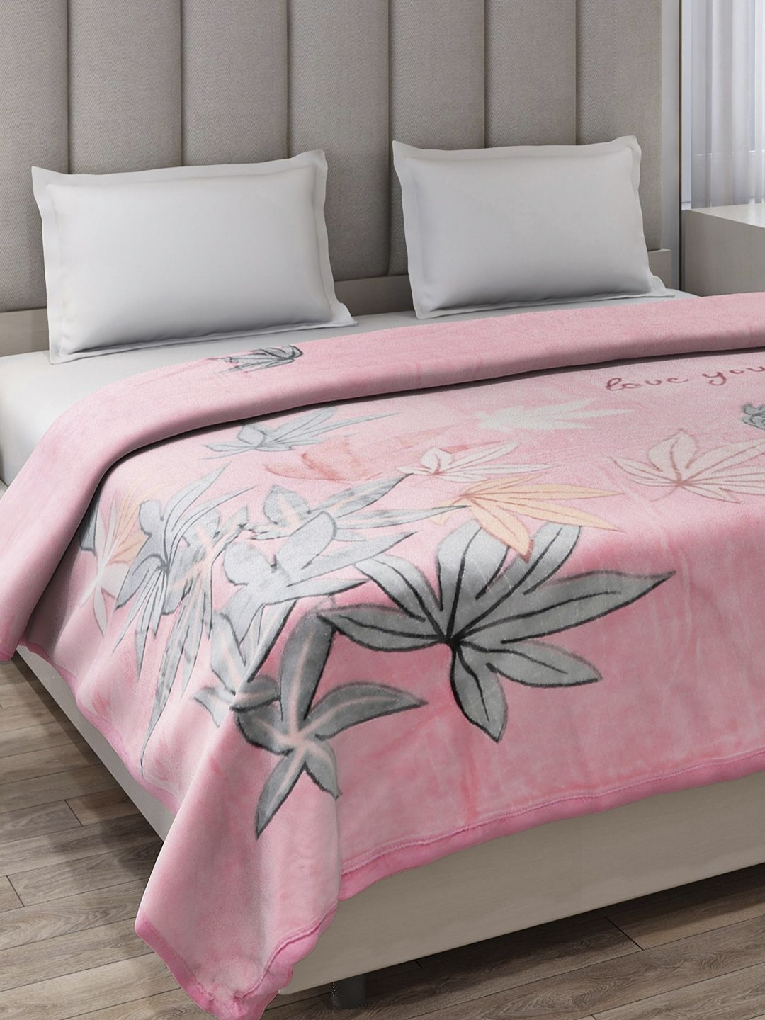 Monte Carlo Roman Plus Pink & Grey Floral Printed Heavy Winter Double Bed Blanket 530 GSM