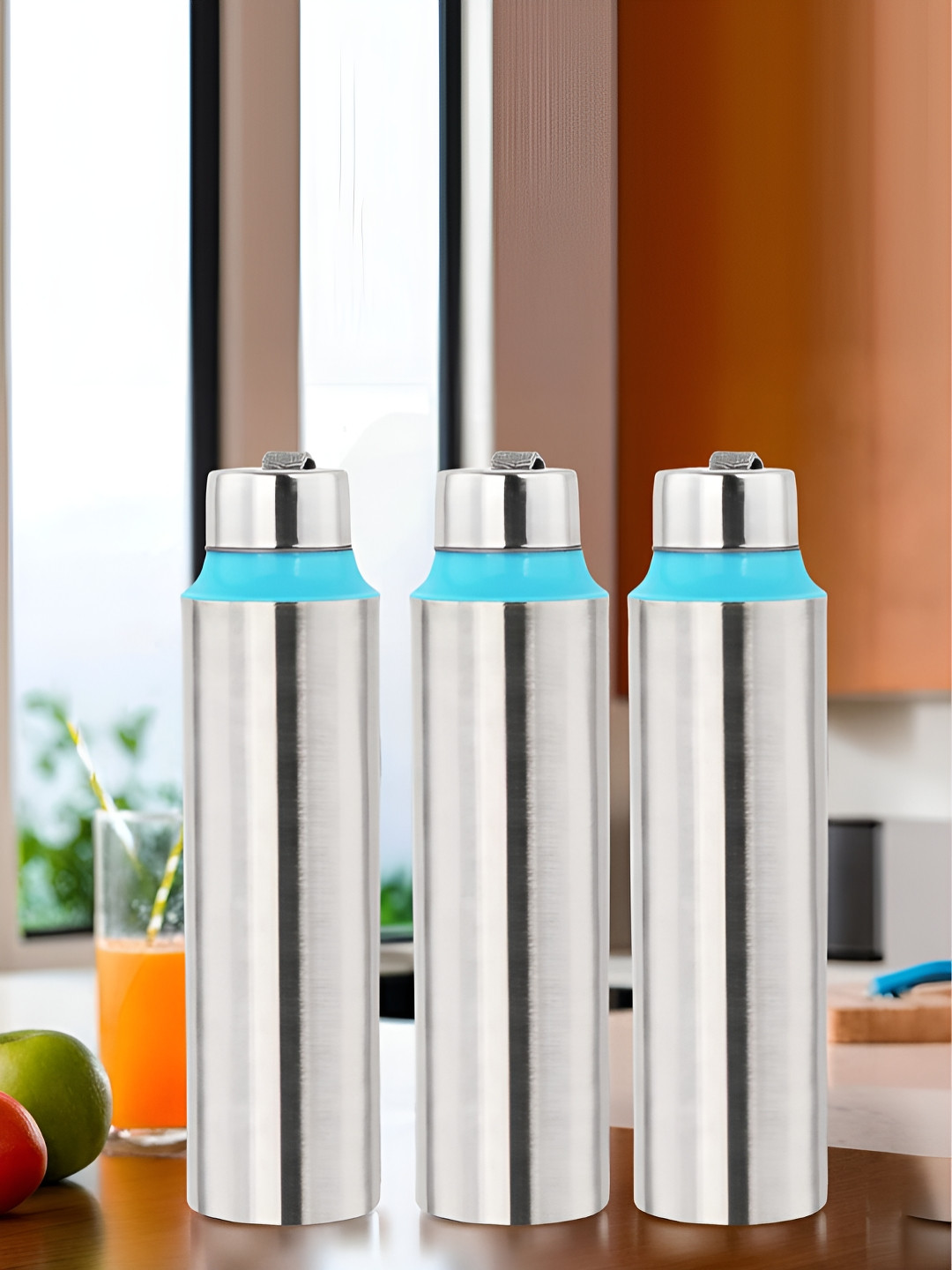 Aura Silver-Toned 3 Pieces Stainless Steel Water Bottles 1 L Each