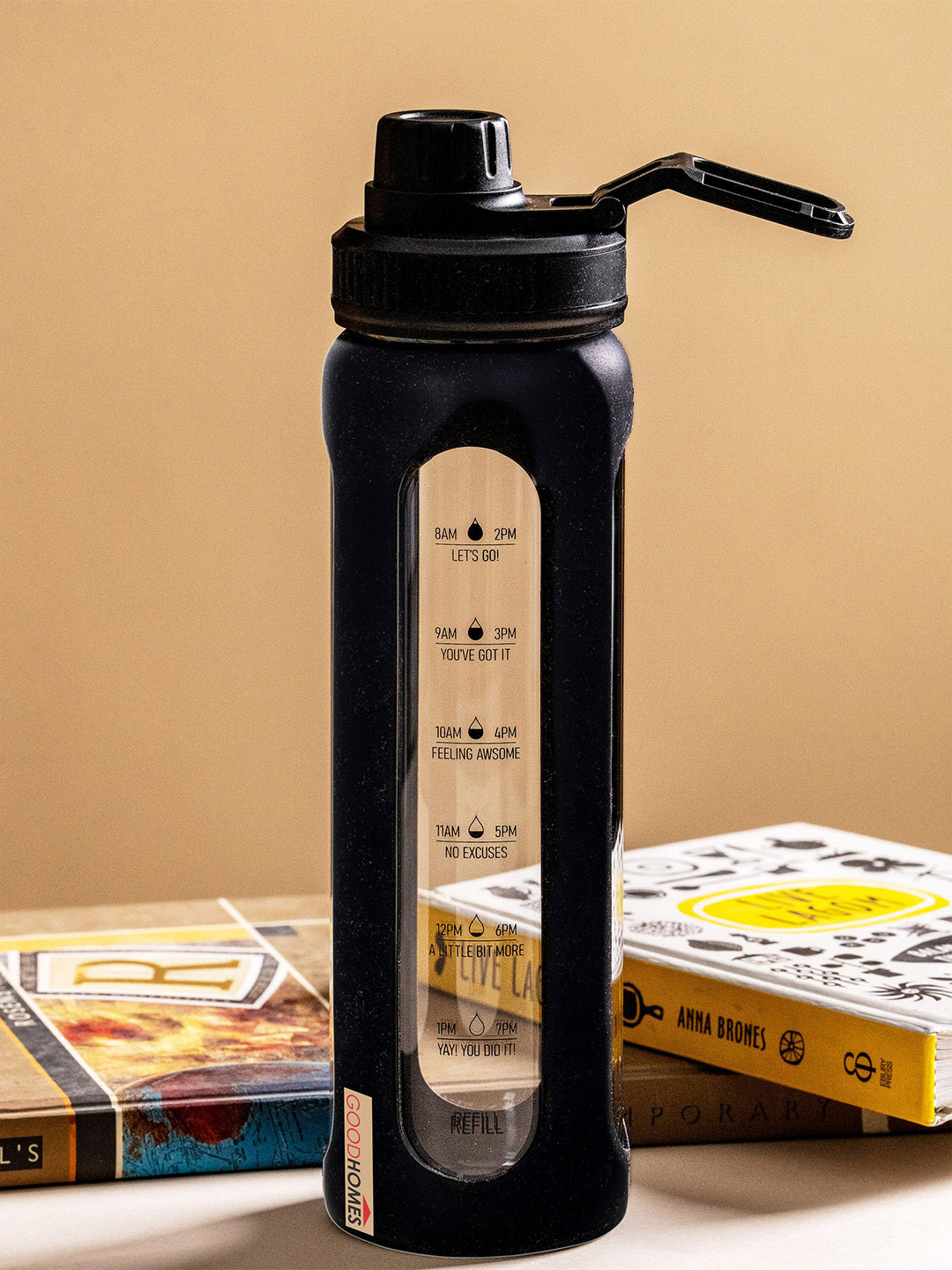GOODHOMES Transparent & Black Glass Smart Vacuum Water Bottle 750ml