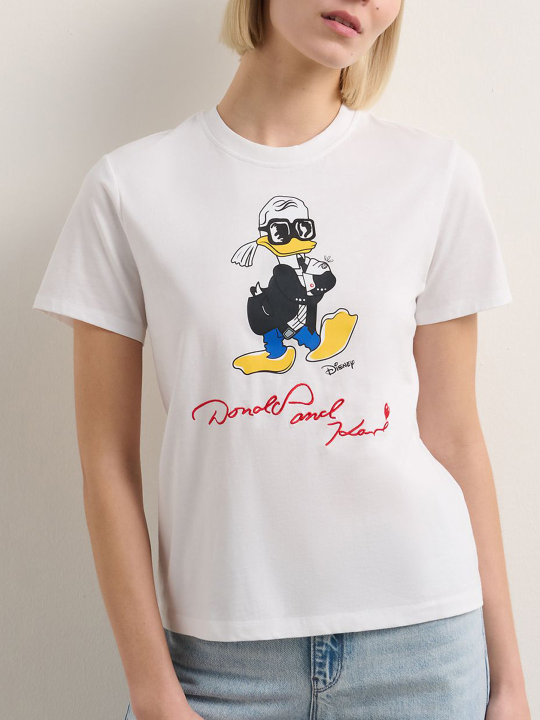 Karl Lagerfeld Women Donald Duck Graphic Printed Round Neck Cotton T-shirt