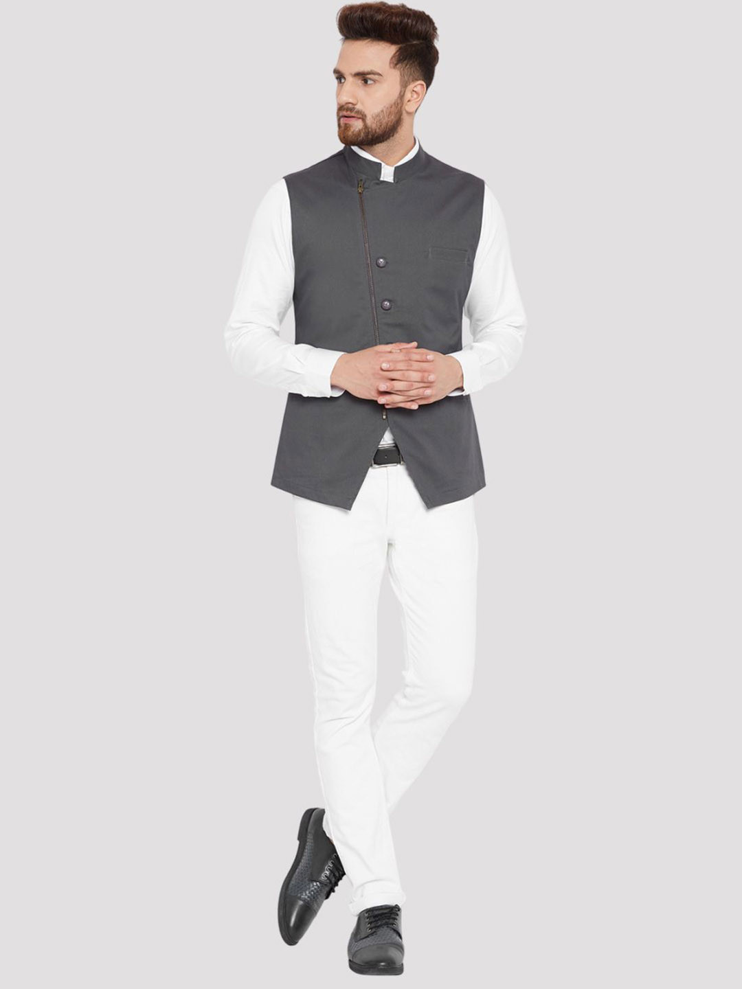 Hypernation Men Mandarin Collar Regular Fit Wrap Coat