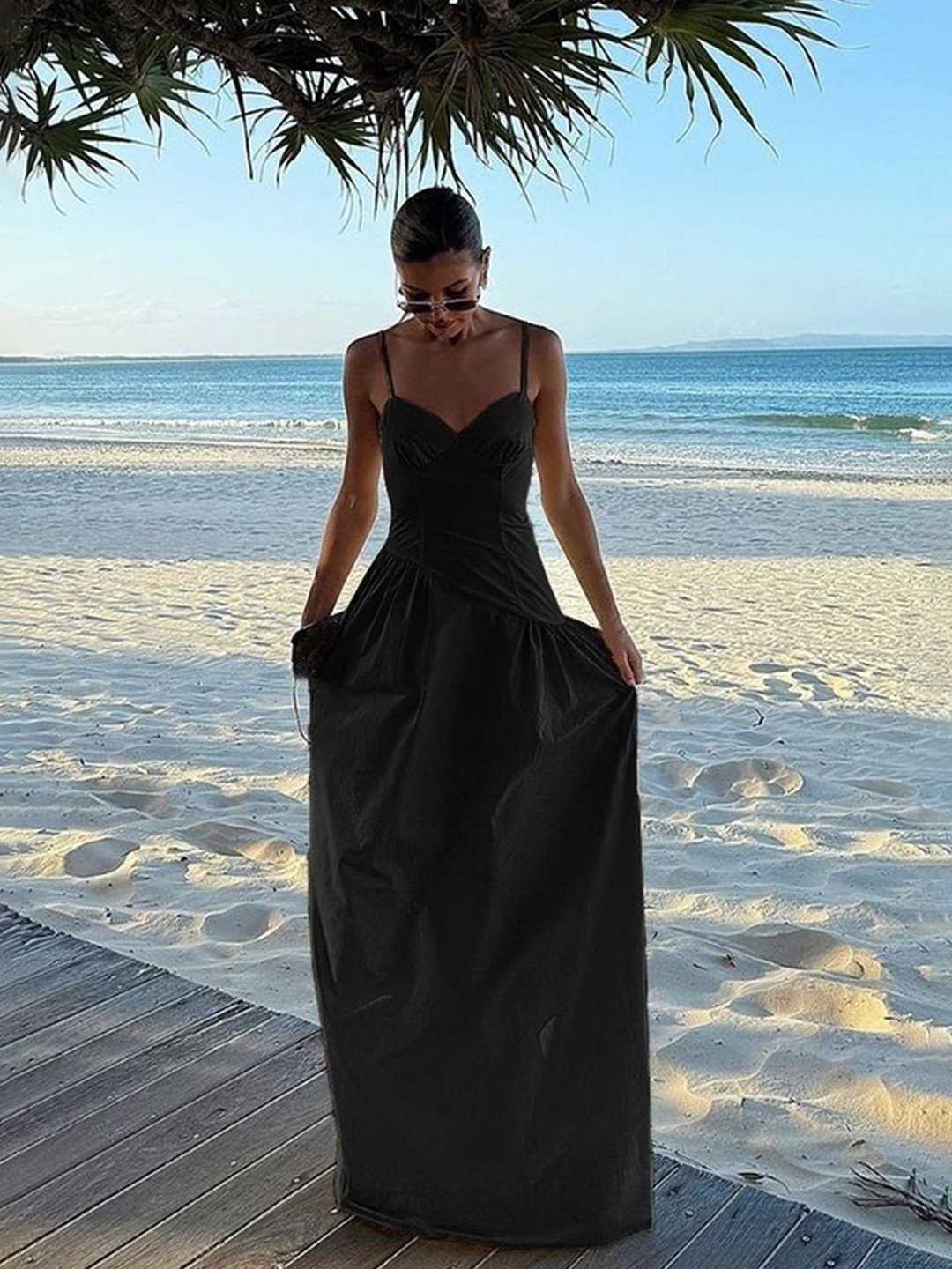 LULU & SKY Women Shoulder Straps Smocked Back Maxi Dress