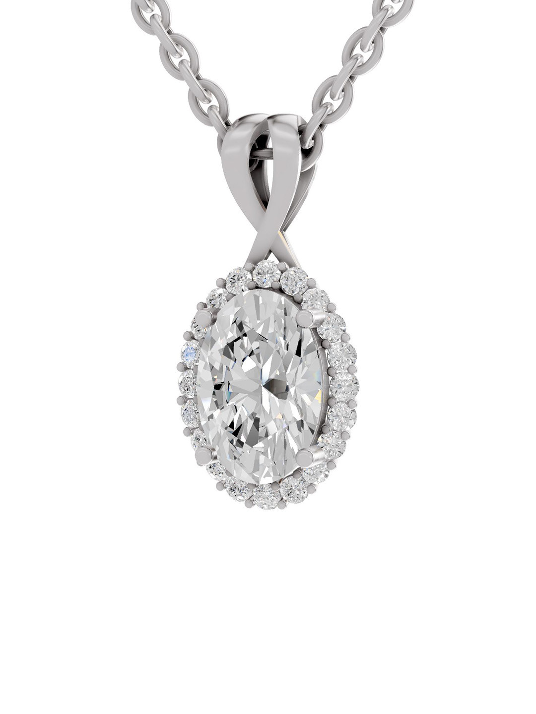 Sparkles 14K White Gold Lab Grown Diamond 2.23 Carat Oval & Round Shape Diamond Pendant