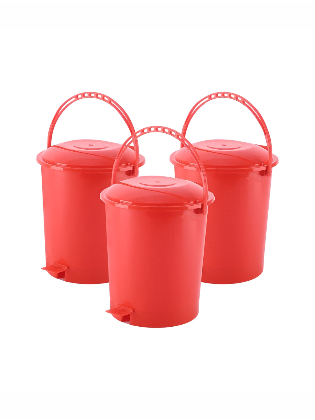 Aura 3 Pieces Red Pedal Bins With Handle 10L Each