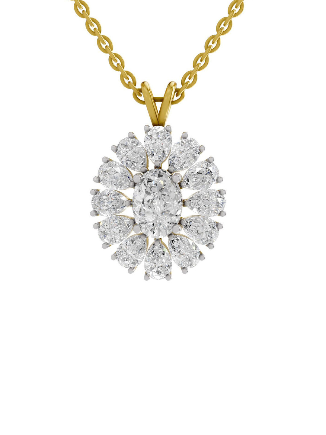 Sparkles 14K Yellow Gold Lab Grown Diamond 3.04 Carat Oval & Pear Shape Diamond Pendant