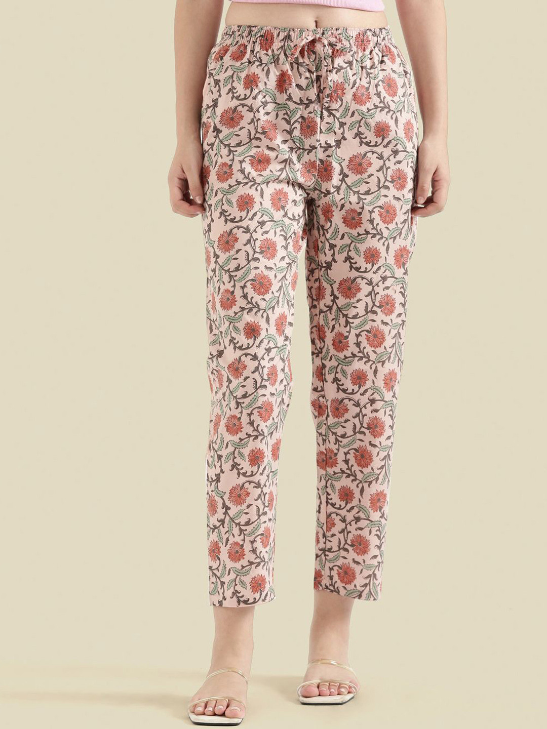 Go Colors Women Floral Printed High-Rise Cotton Lounge Pants