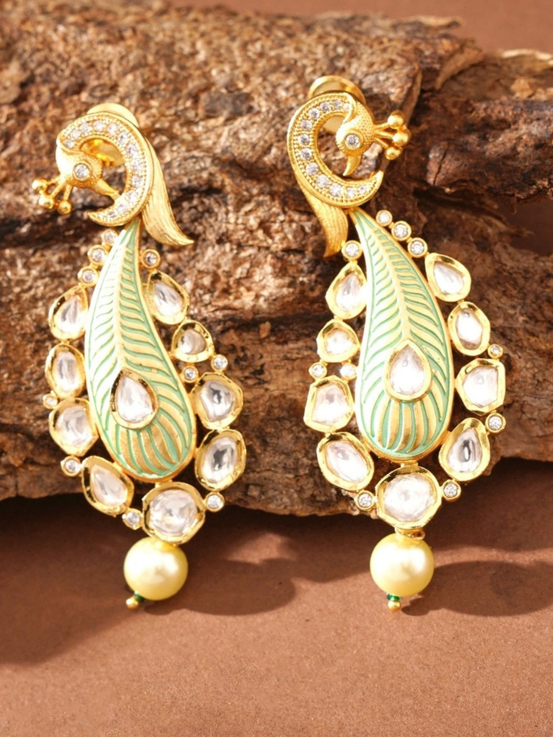 ABDESIGNS Ellite Gold Plated Meenakari Kundan Earrings