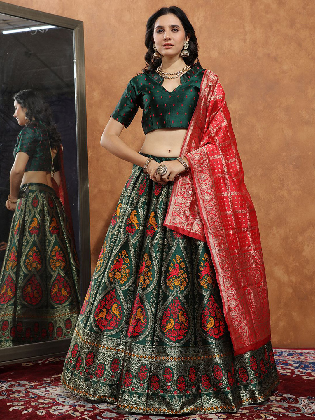 SWAMI STUDIO Woven Design Zari Work Semi-Stitched Silk Lehenga & Blouse With Dupatta