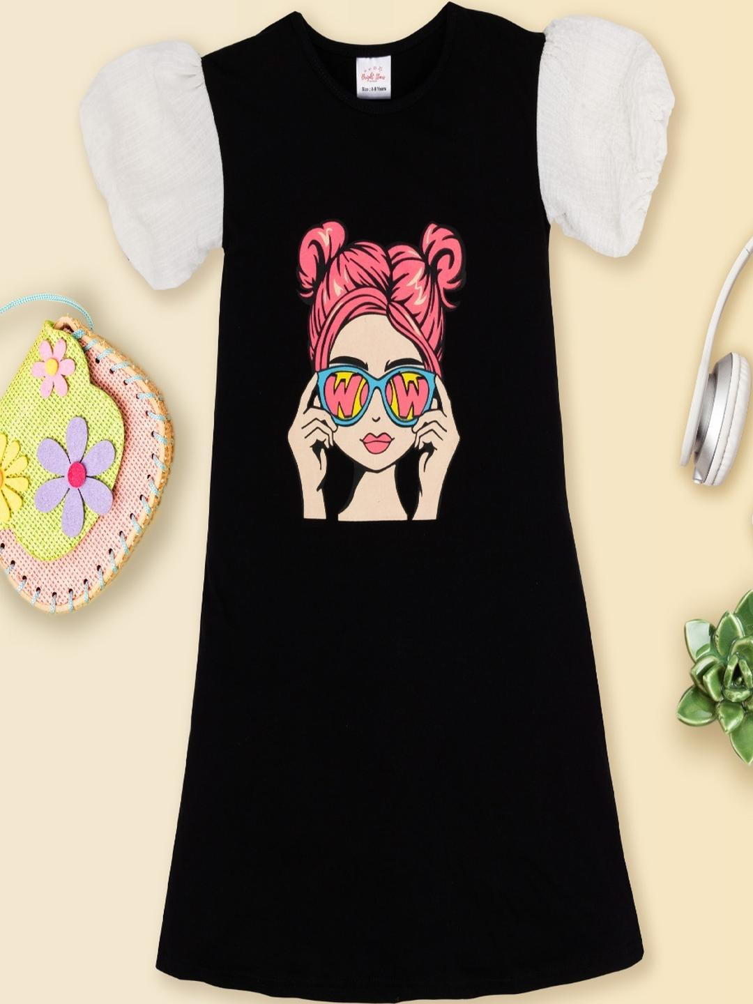 BRIGHT STARS KIDSWEAR Cotton printed Balloon Sleeves Dress