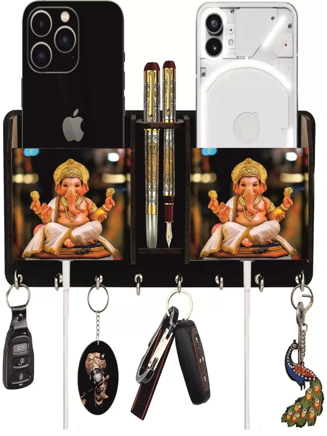 Shiv Collection Ganesh Printed Multipurpose Wood KeyHolder