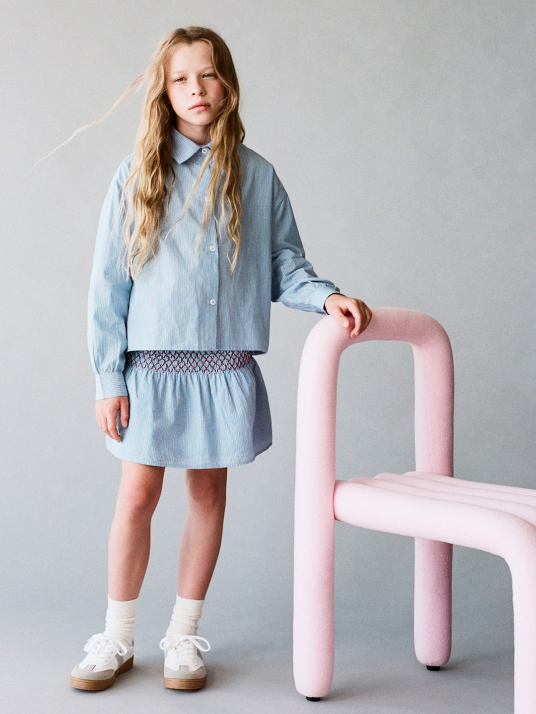 Mango Kids Girls Smocked Striped A-Line Skirt