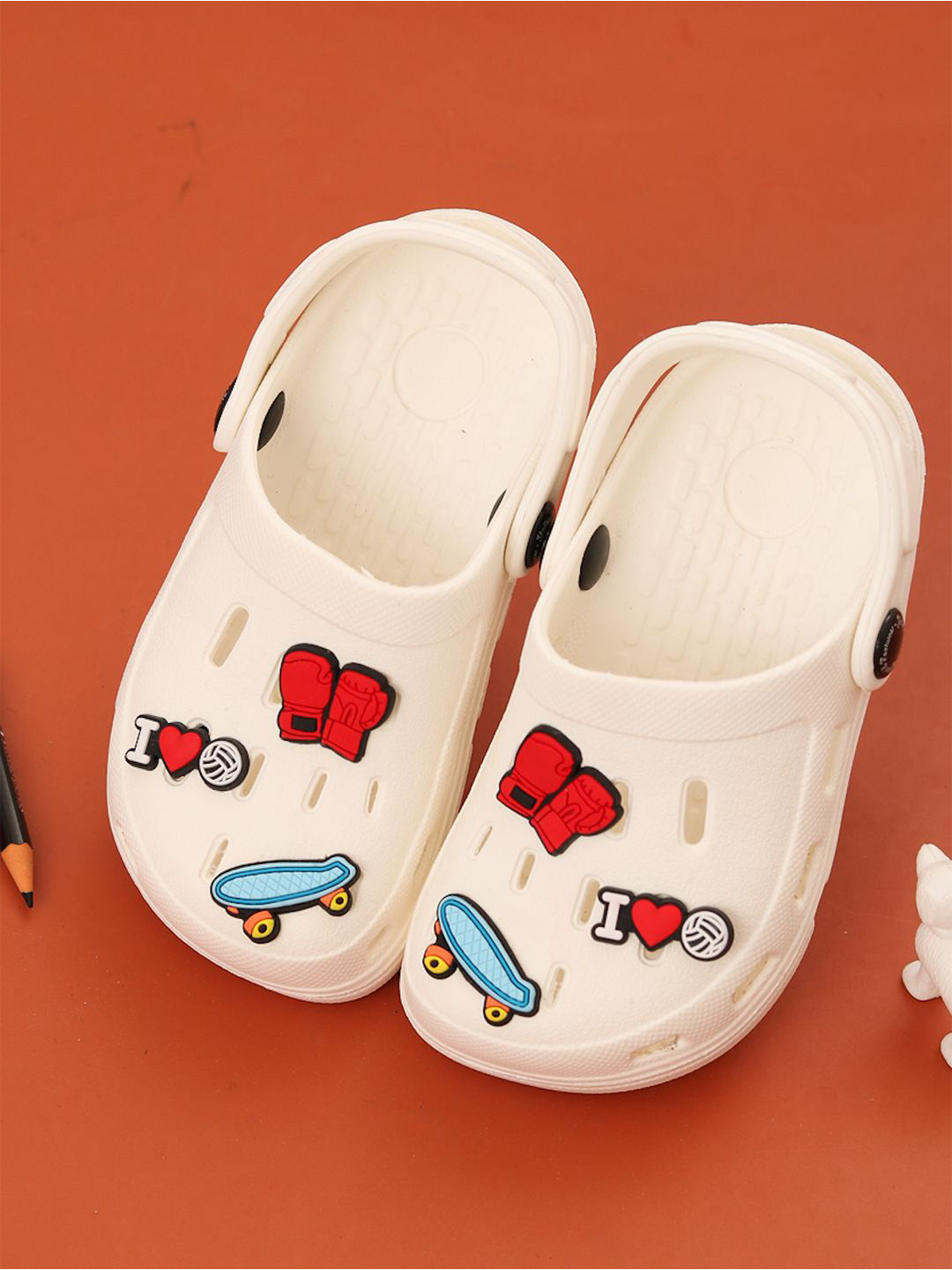 Yellow Bee Boys Clogs with Boxing Skateboard & Love Charm