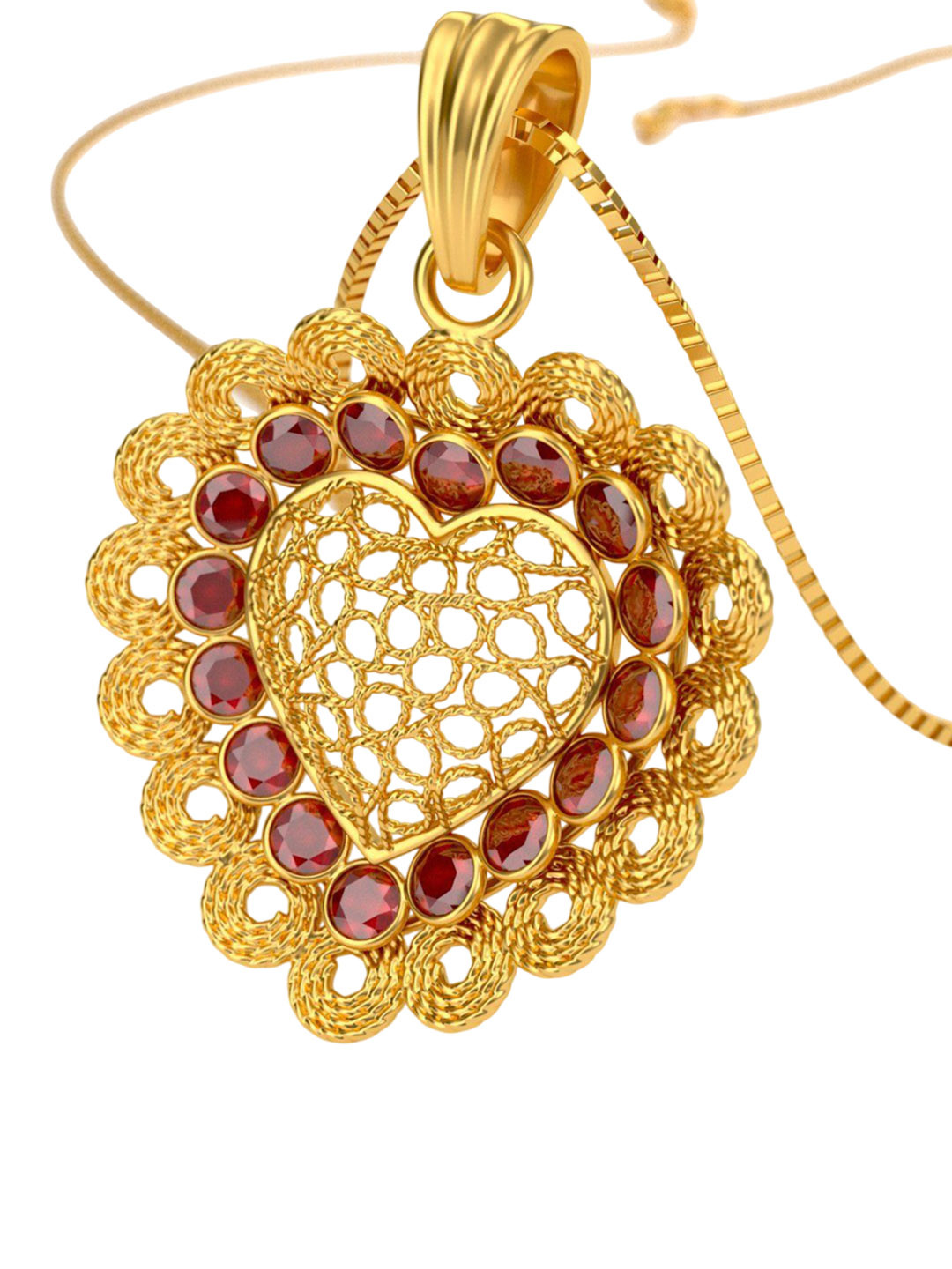 Joyalukkas Women 22KT Gold Heart Intricate Gemstone Pendant 5.92 gms