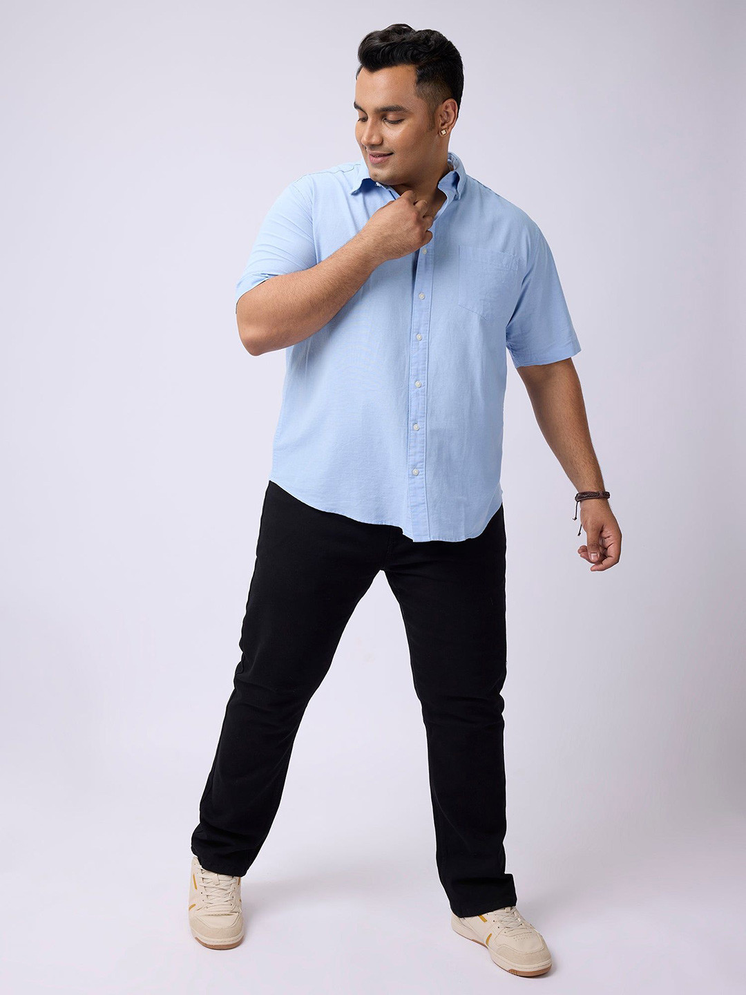 Big Hello - The Plus Life Original Fit Spread Collar Cotton Casual Shirt