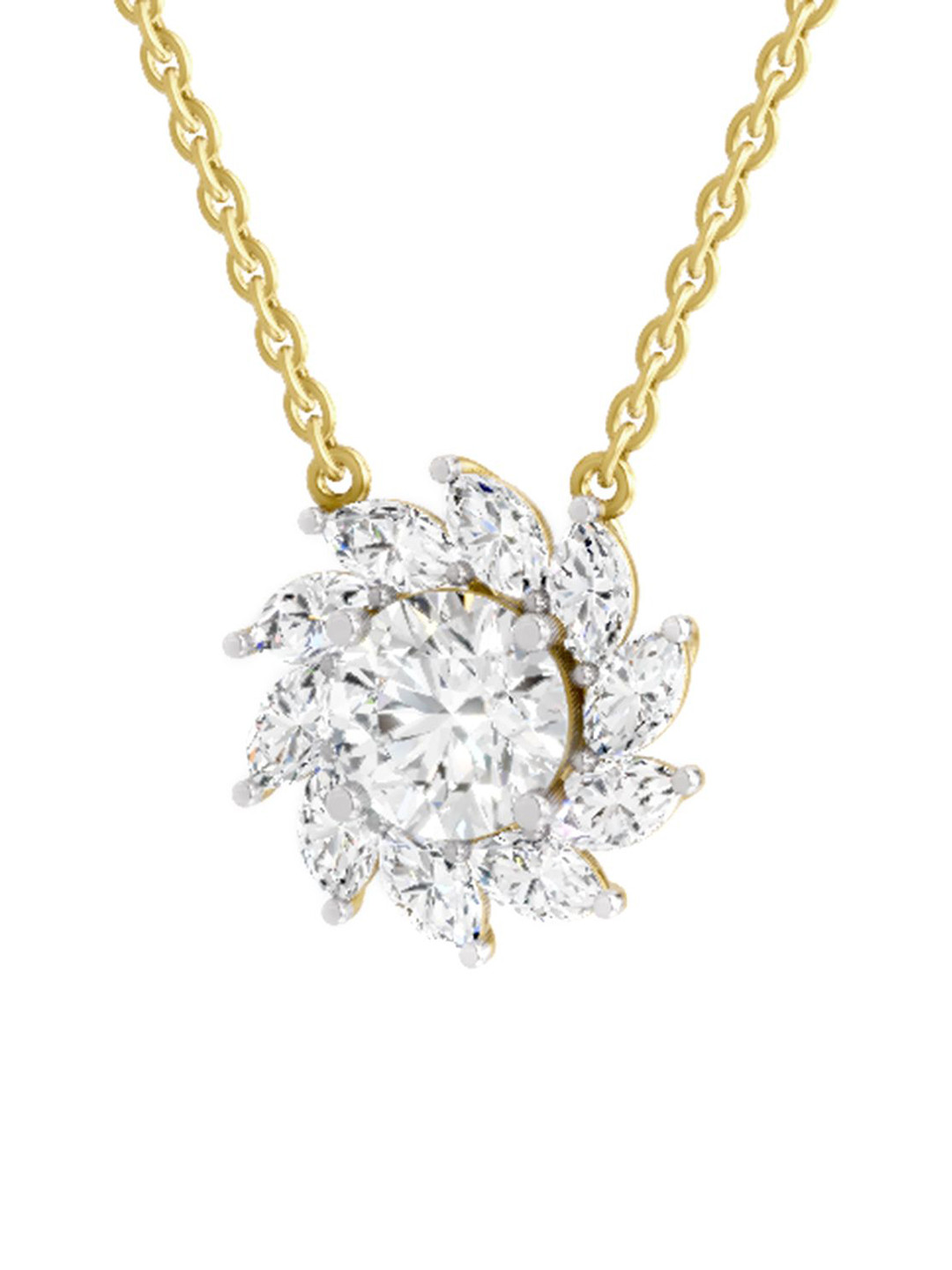 Sparkles 14K Yellow Gold Lab Grown Diamond 3.3 Ct Marquise & Round Shape Diamond Necklace