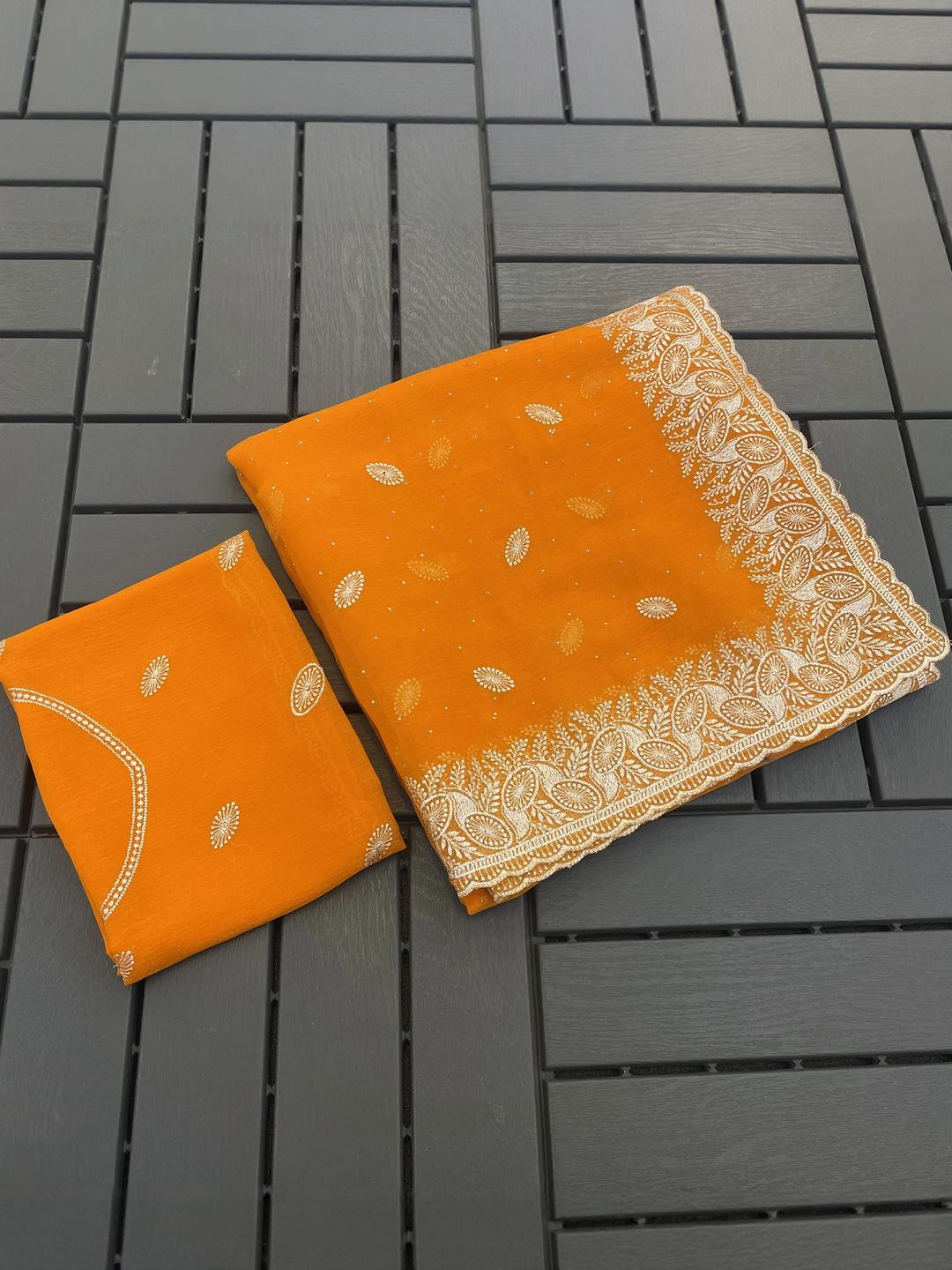 KHRITI FAB Gold Embroidered Organza Sarees