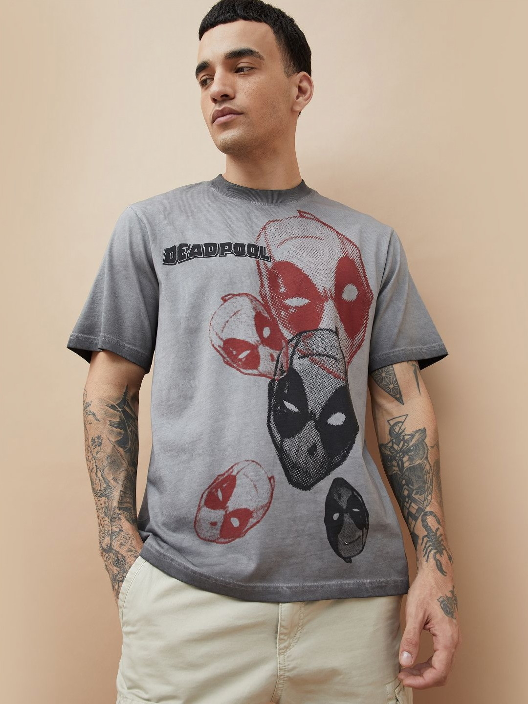 Fame Forever by Lifestyle Deadpool Printed Round Neck Short Sleeves Cotton T-Shirt