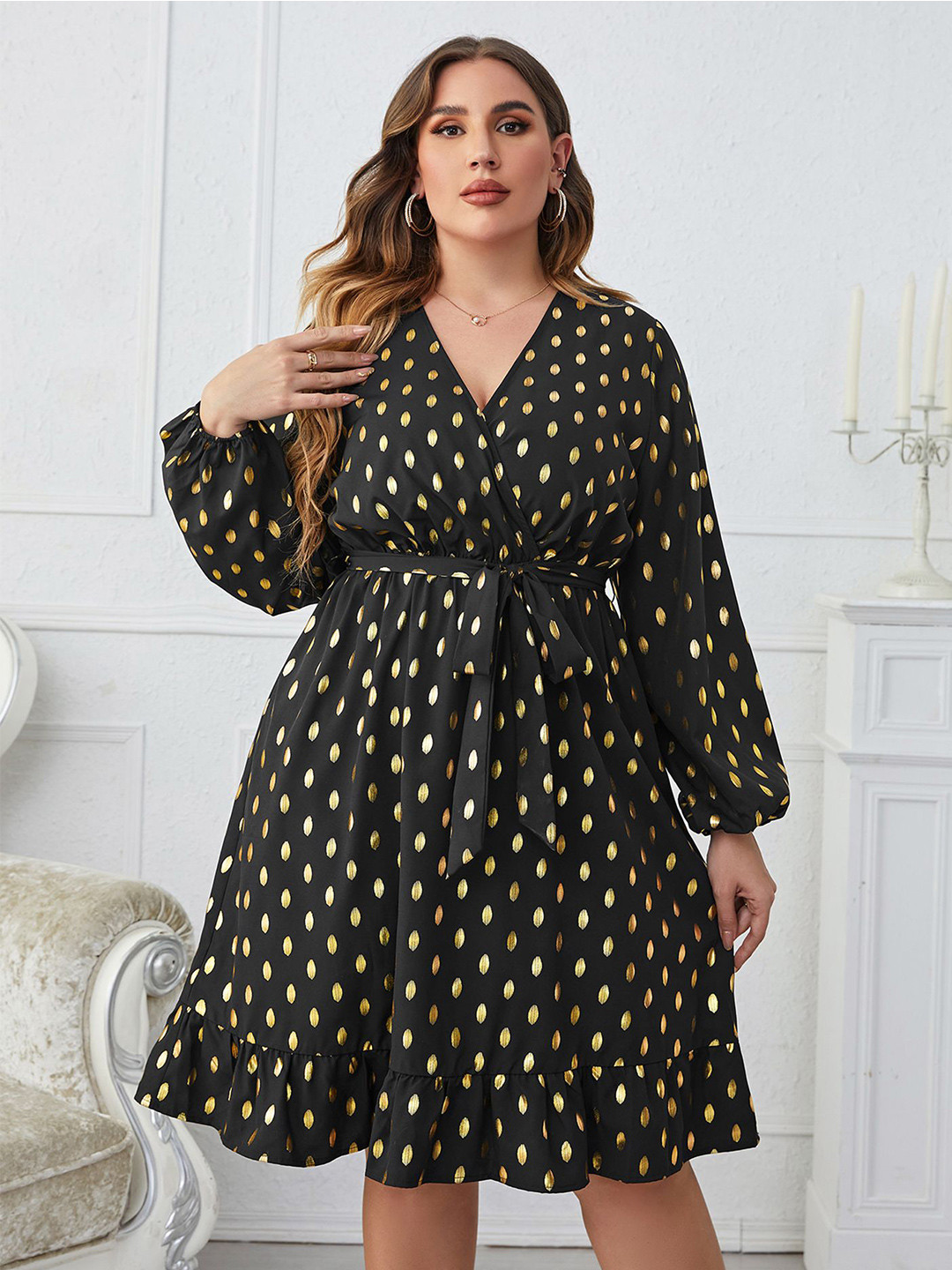StyleCast Curve Women Plus Size Geometric V-Neck Wrap Dress