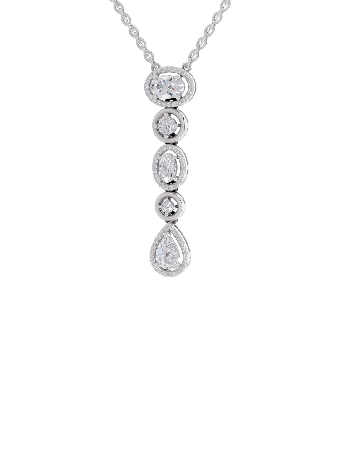 Sparkles 14K White Gold Lab Grown Diamond 1.76 Carat Oval & Round Shape Diamond Necklace