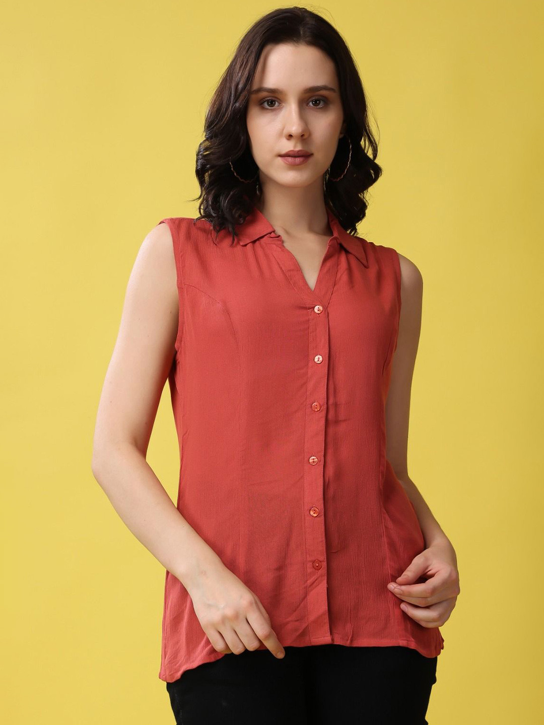 RANGRIWAZ Women Sleeveless Shirt Style Regular Top