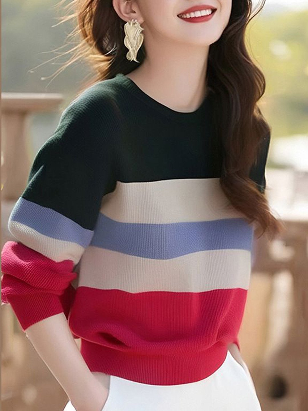 StyleCast Women Pack Of 2 Striped Cashmere Round Neck Pullover Sweaters