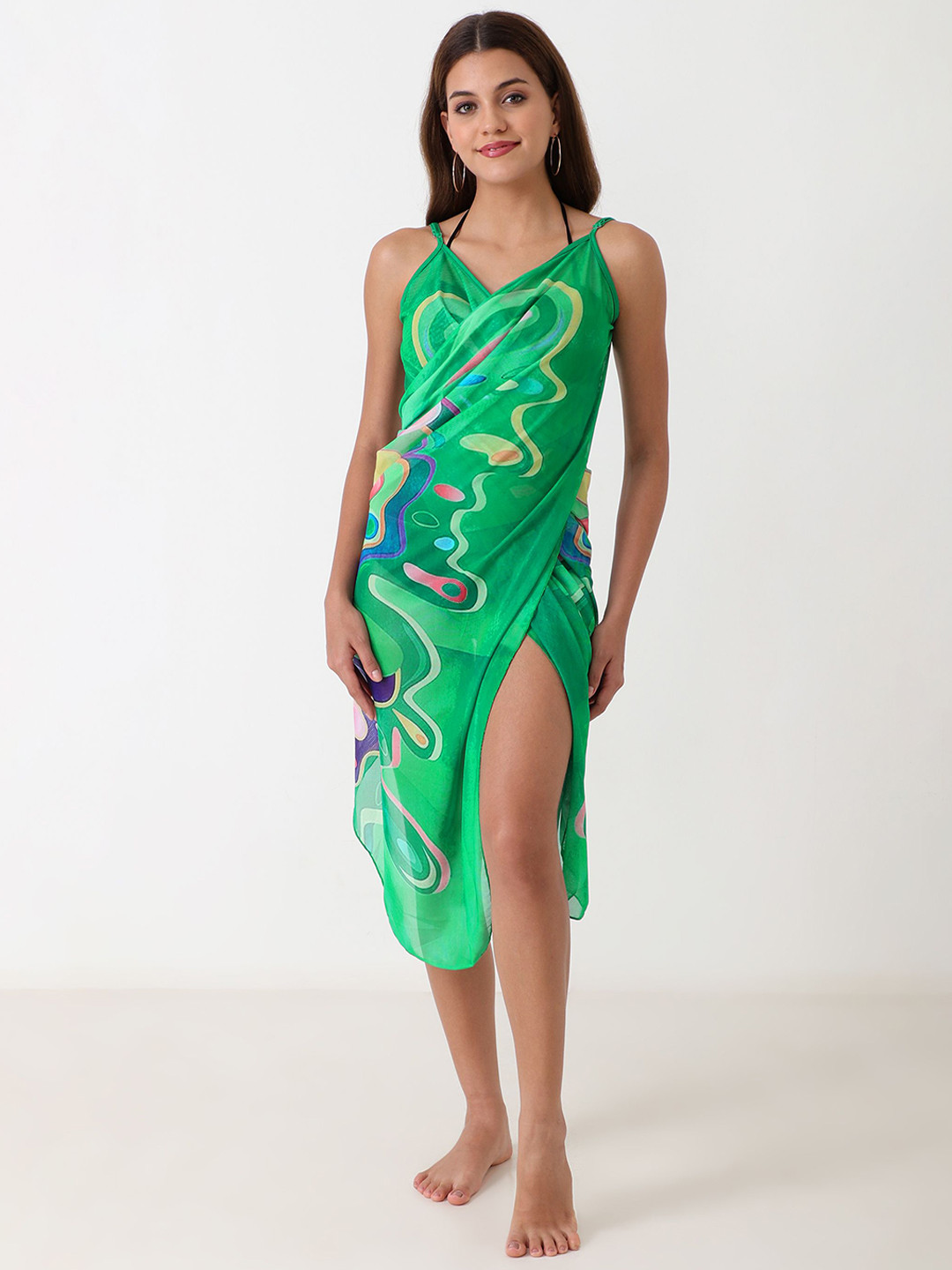 Beau Design Printed Satin Net Swim Cover-Up Top