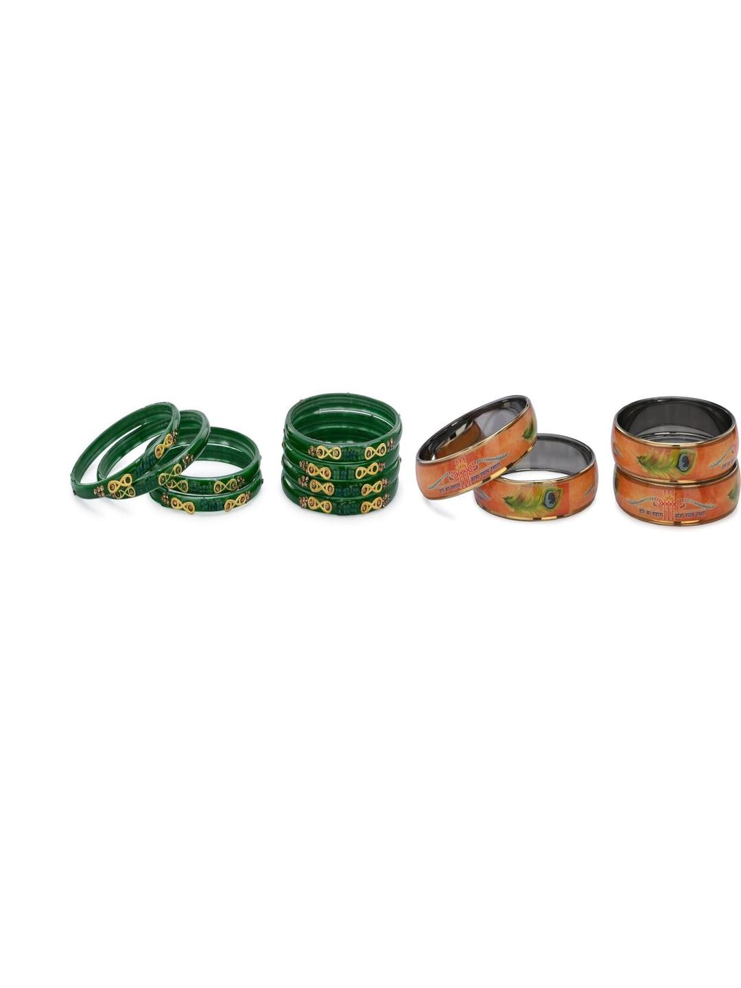 SOMIL Women Combo of 2 Green & Multi Colored Ethnic Bangles Set