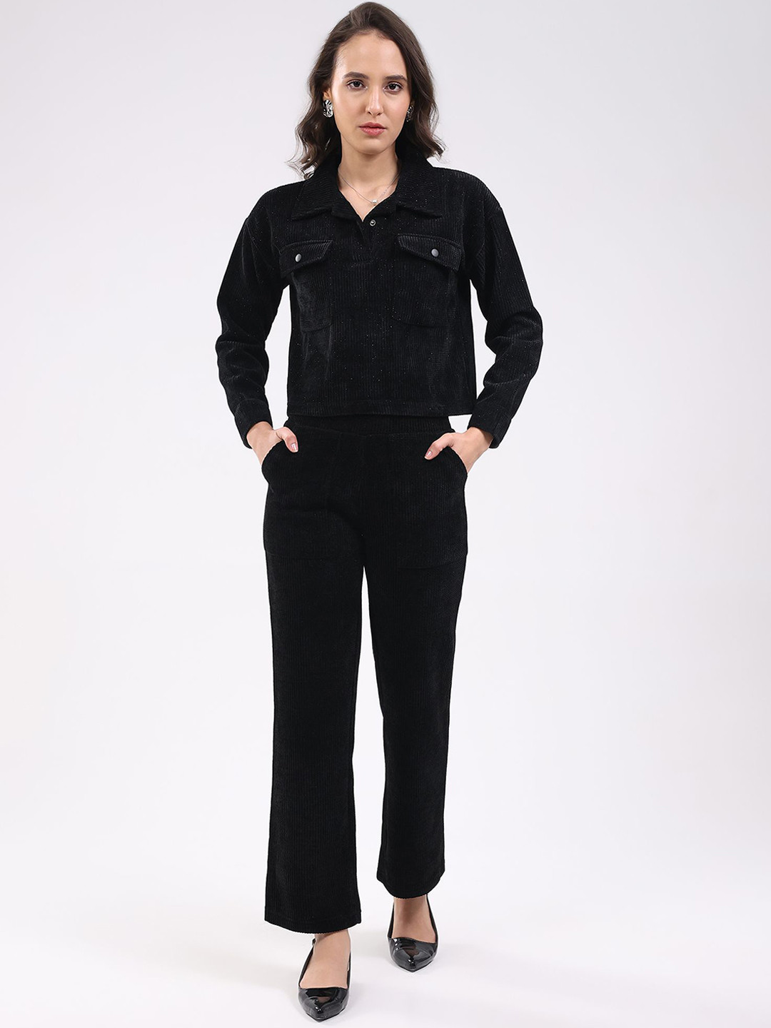 Global Republic Textured Shirt Collar Top With Trouserss