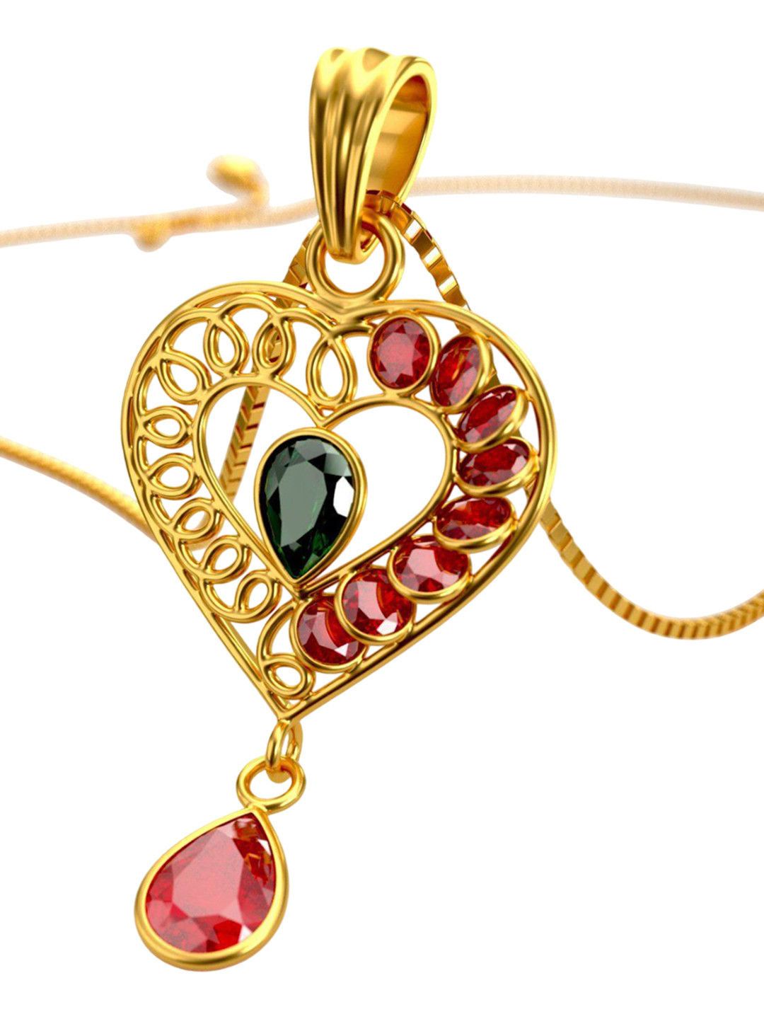 Joyalukkas Women 22KT Gold Half & half Gemstone Pendant -4.93 g