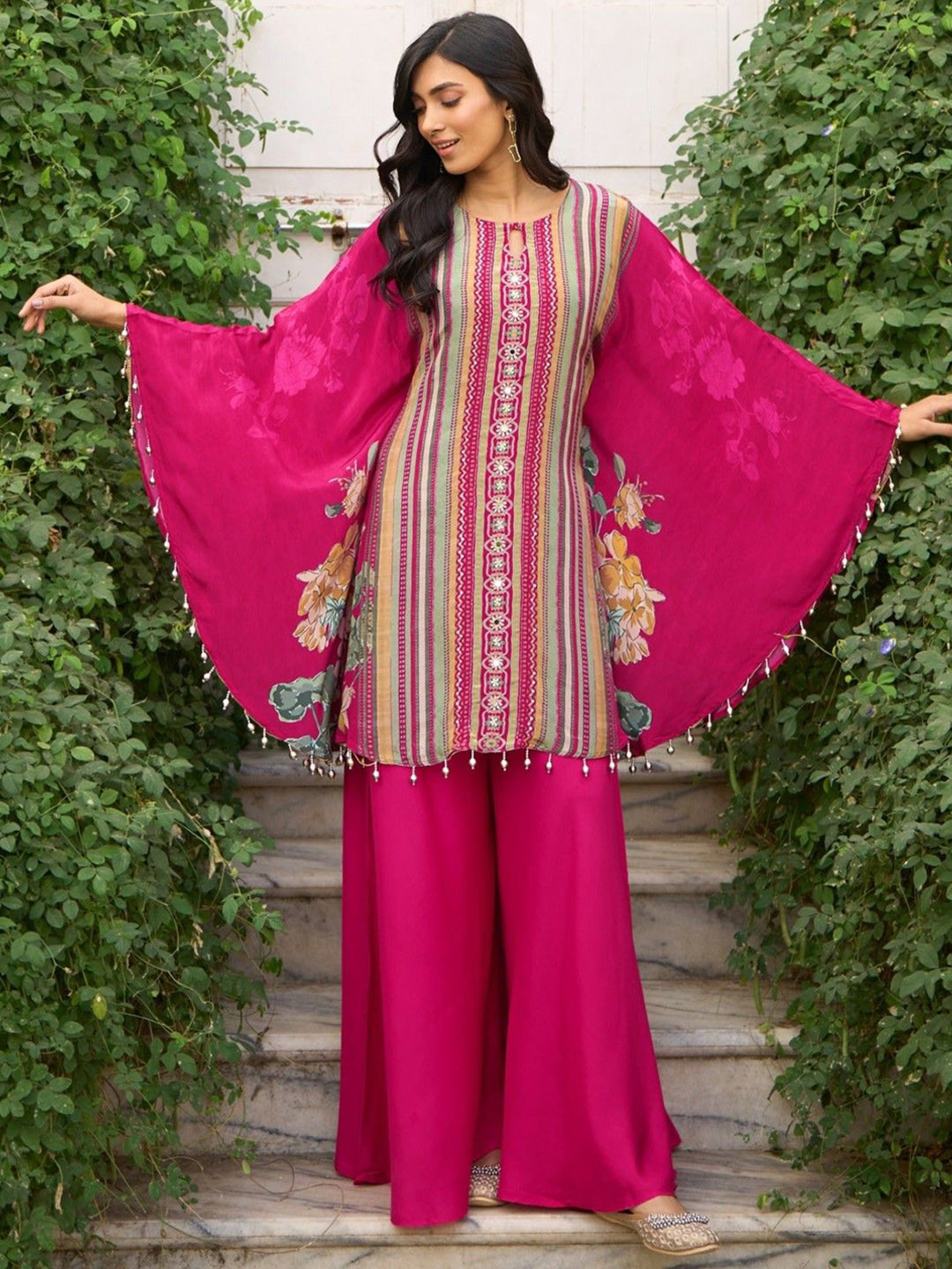 AUTUMN LANE Printed Round Neck Premium Fusion Wear Tunic With Palazzo