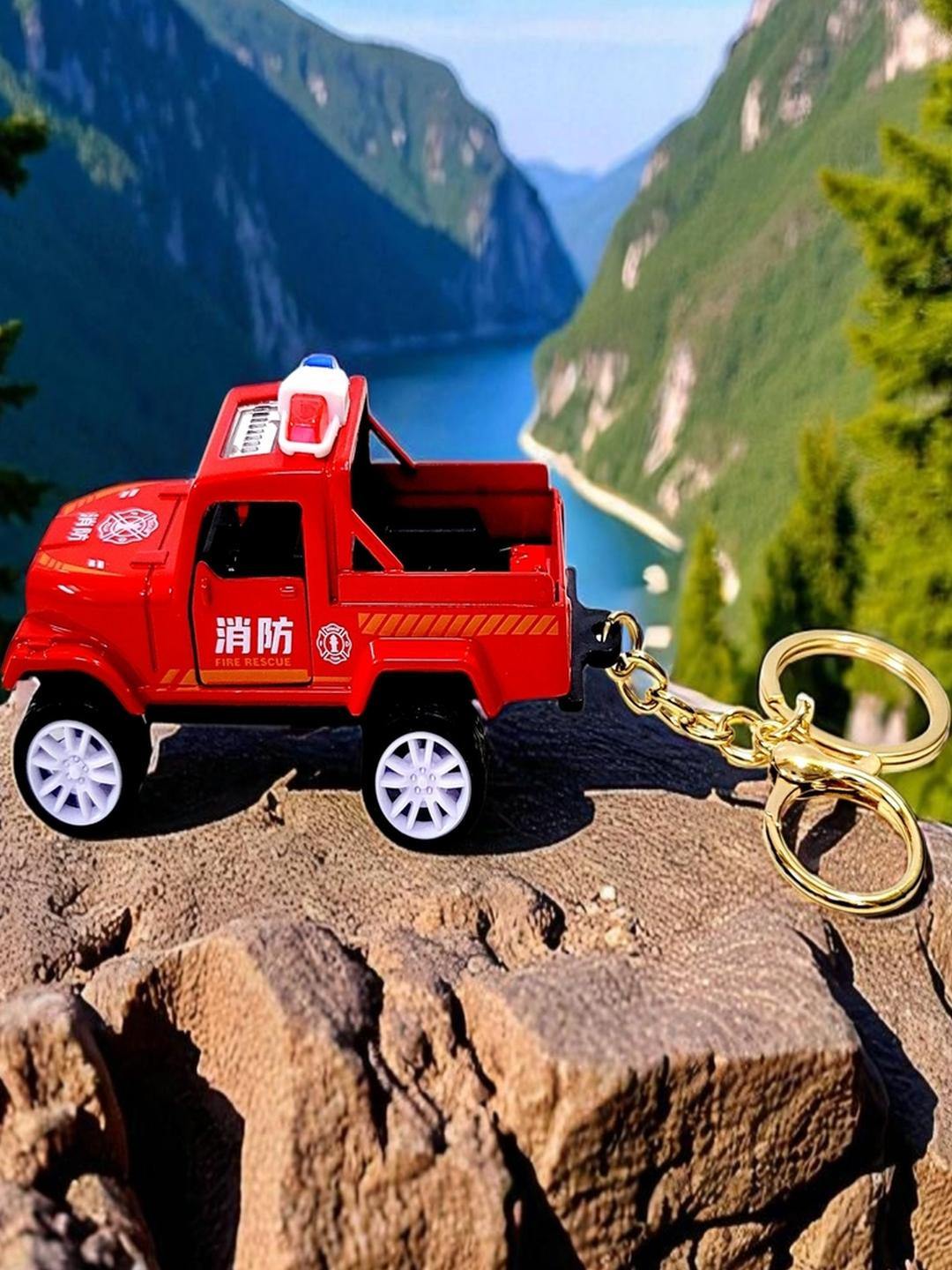 ADOREAL Red Rescue Truck Keychain