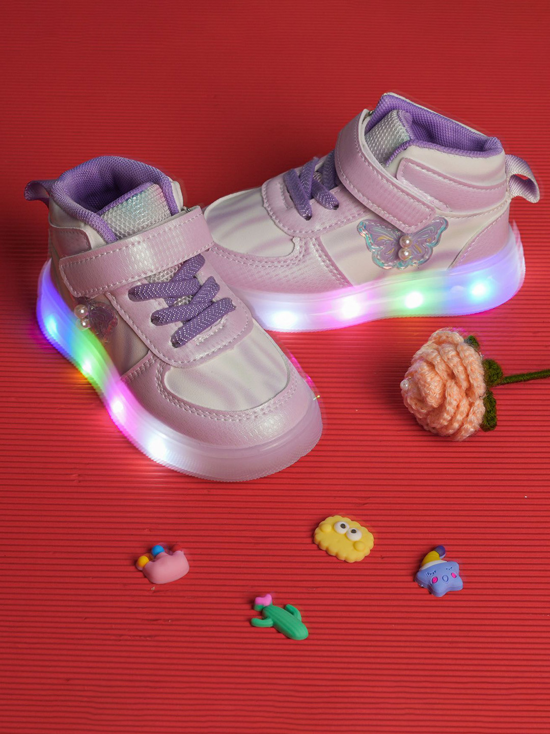 FEETWELL SHOES Girls LED Colourblocked Velcro Sneakers