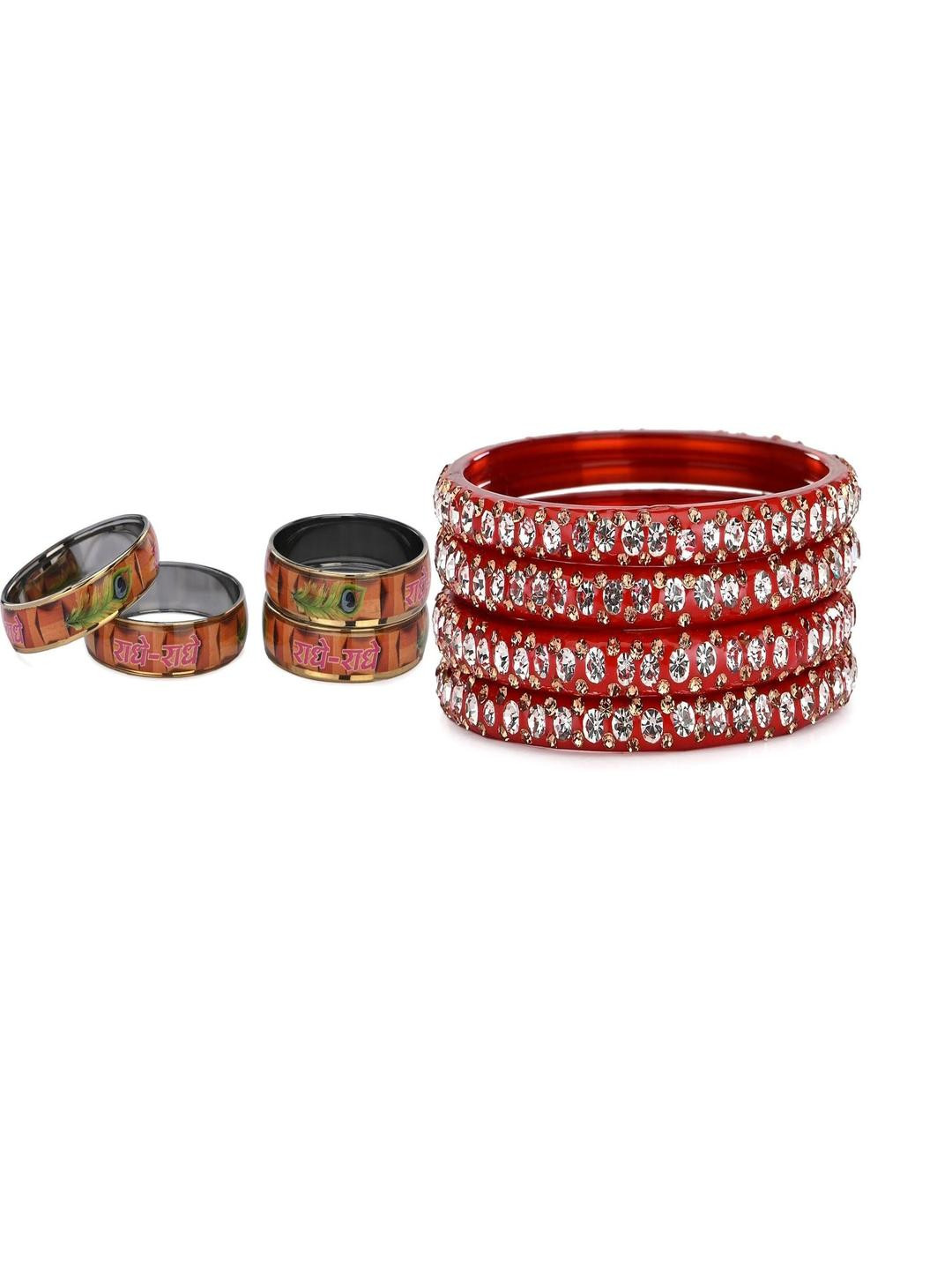 SOMIL Set Of 8 Multiolor & Red Artificial Stones & Beads Bangles