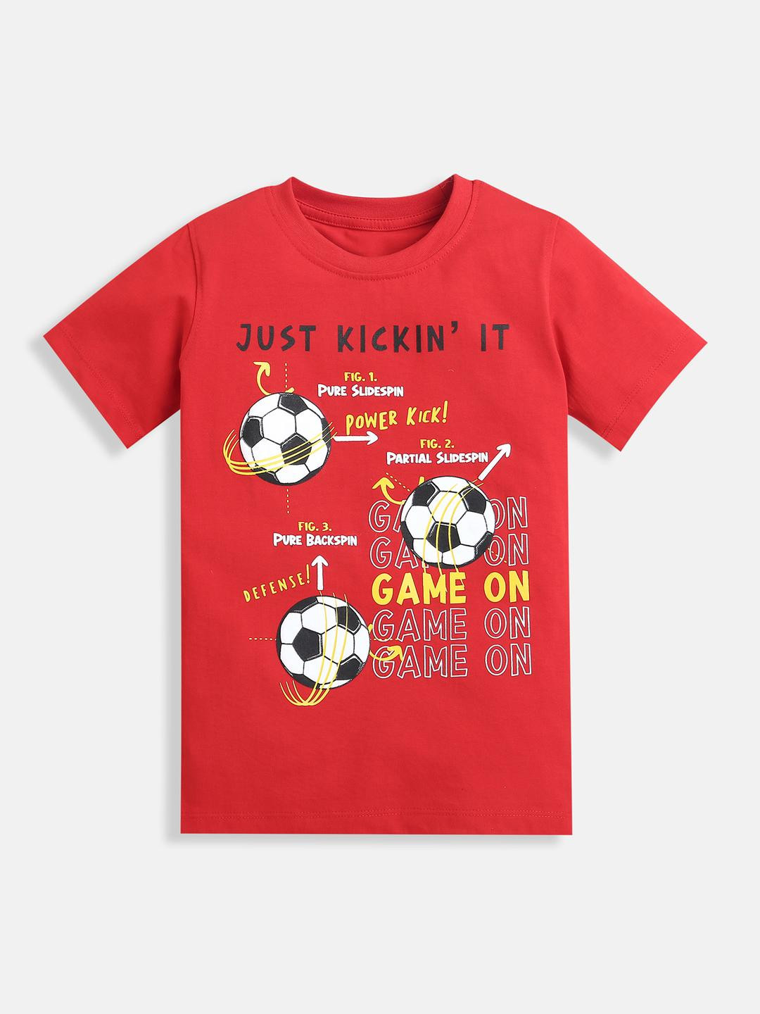 Adorn In Style Game On Power Cick Red Boys Short Sleeves T-Shirts