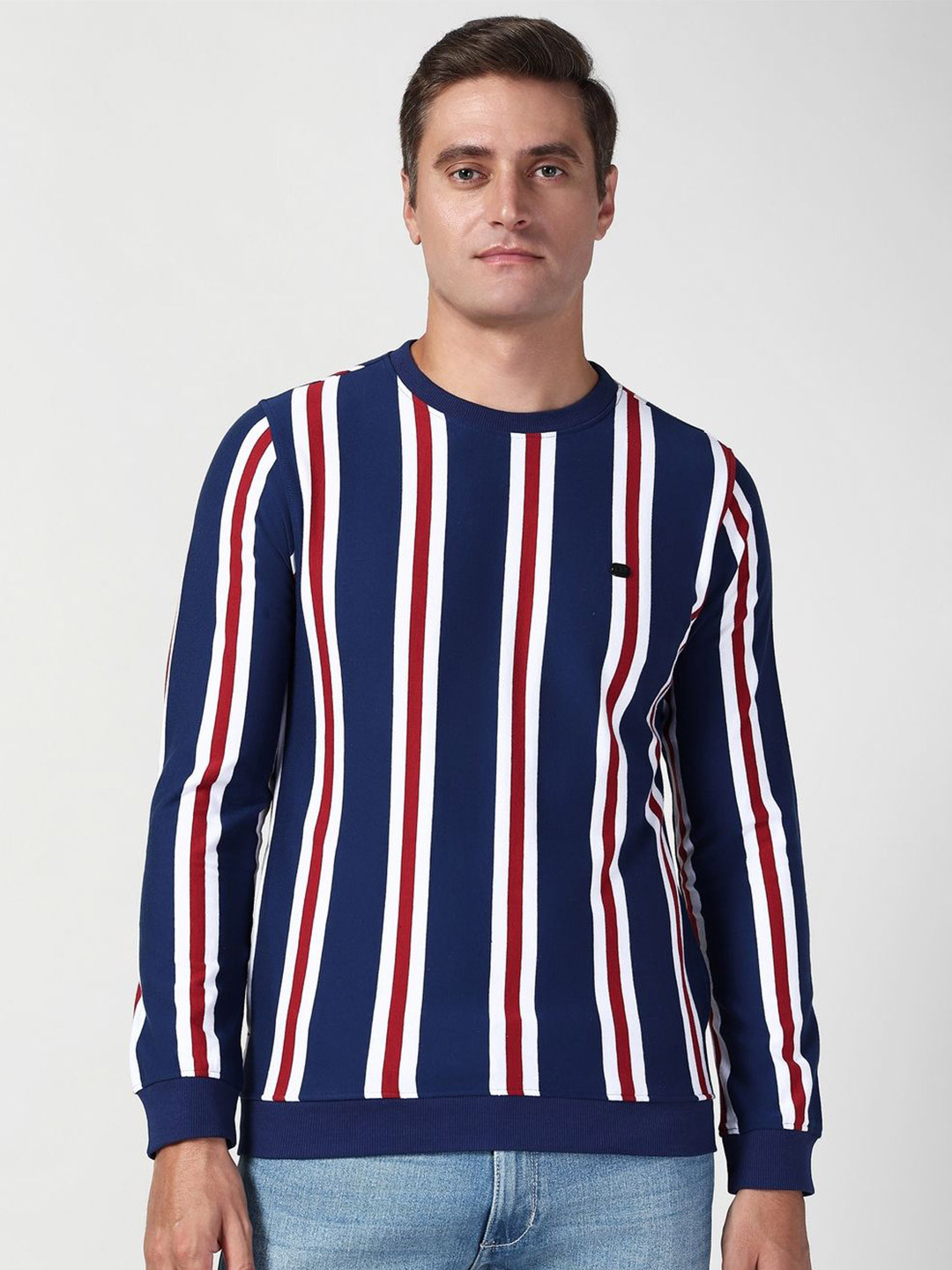Peter England Casuals Men Striped Crew Neck Pullover Sweatshirt