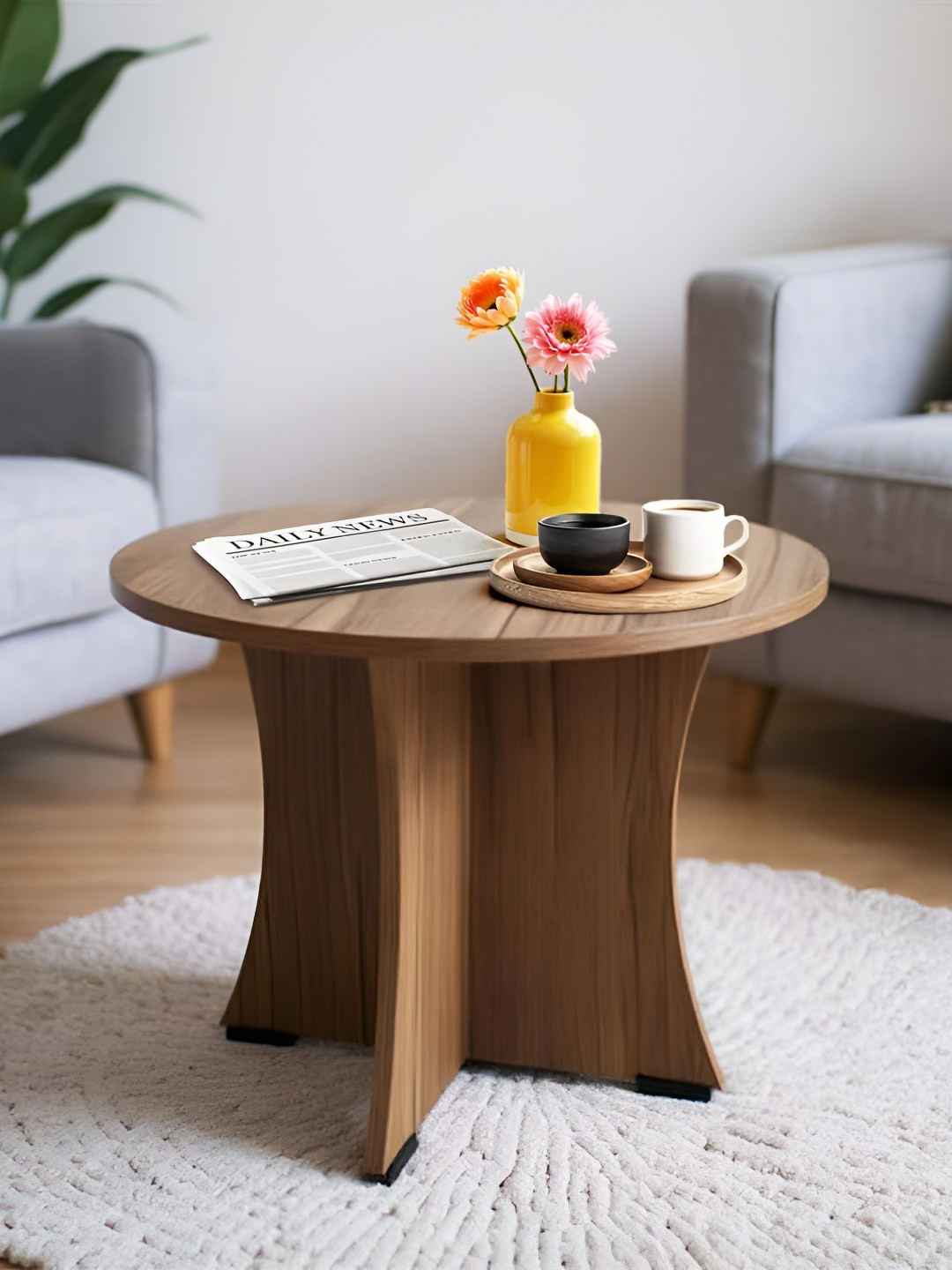 Kik Globe Textured Wooden Round Coffee Table