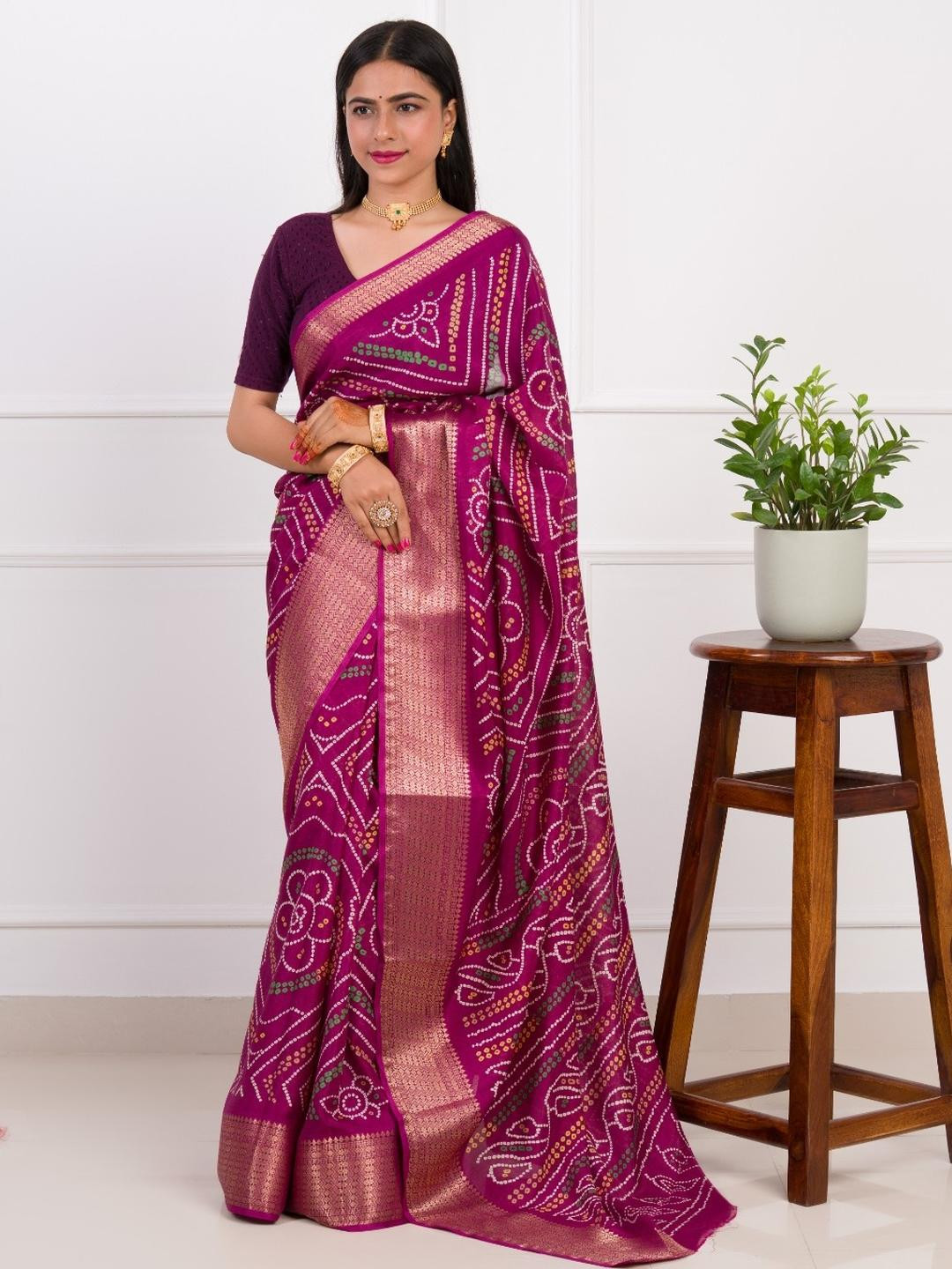 KCPC BANDHANI Purple Silk Cotton  Sarees