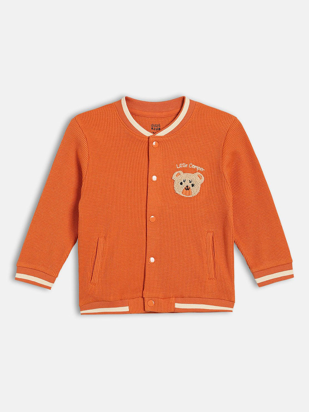 MINI KLUB Boys Stand Collar Self Design Bomber Jacket