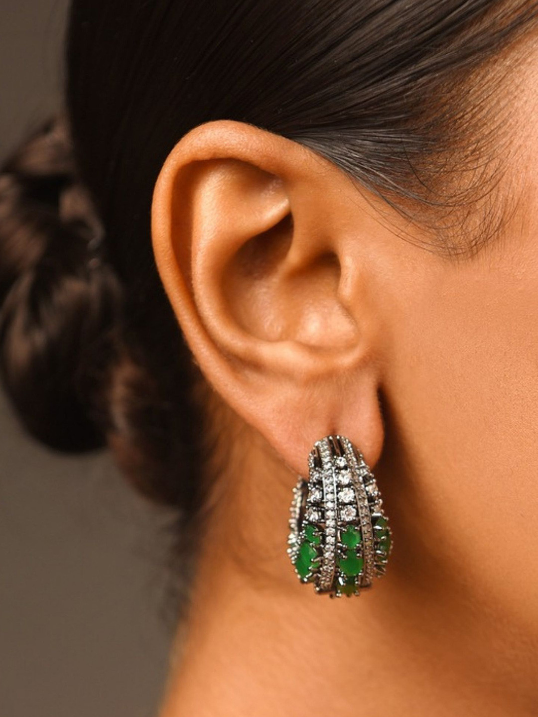 ABDESIGNS Silver Plated Classic Stones Studded and Beaded Drop Earrings