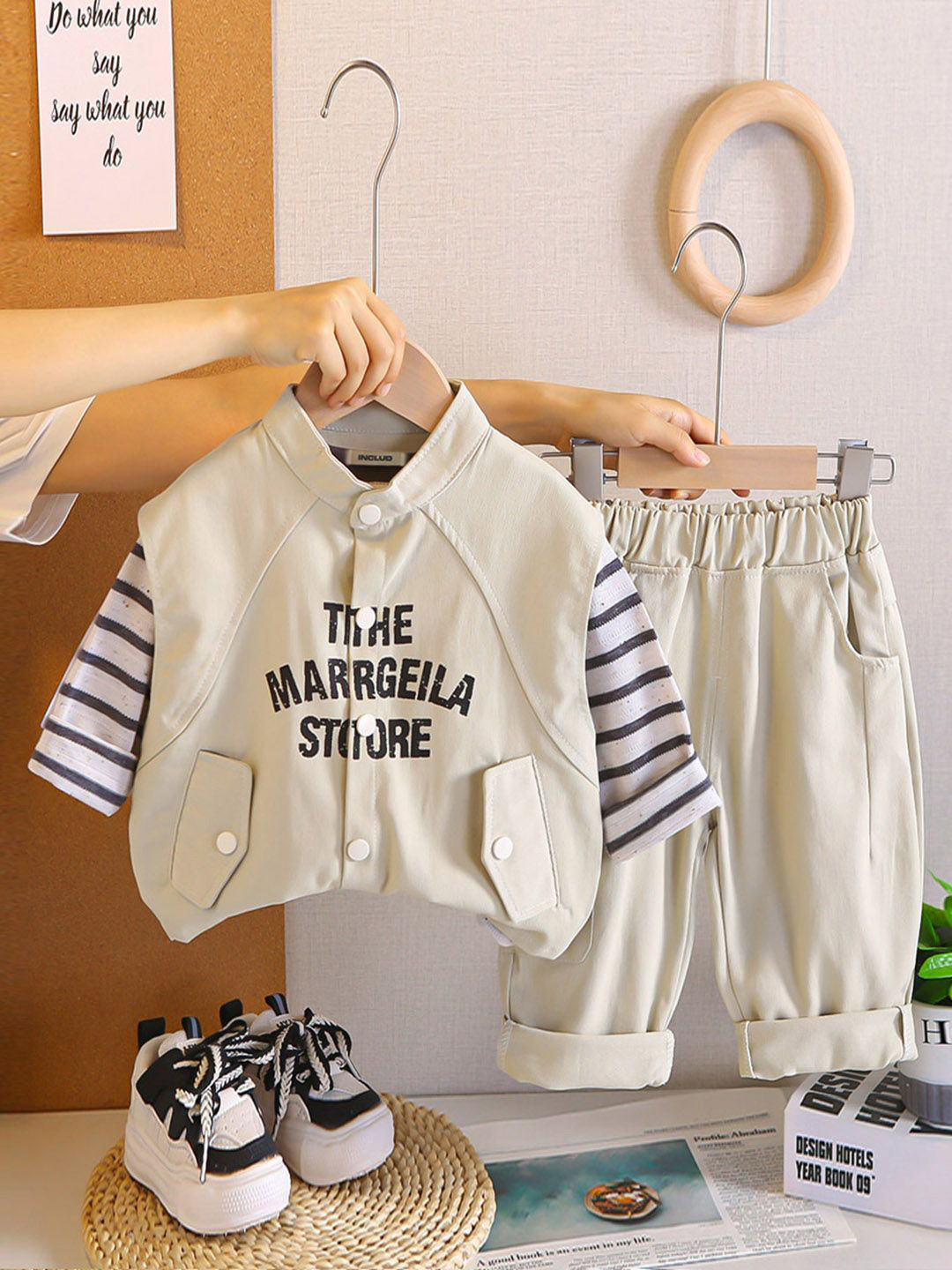 INCLUD Boys Printed High Neck Coat With Trousers