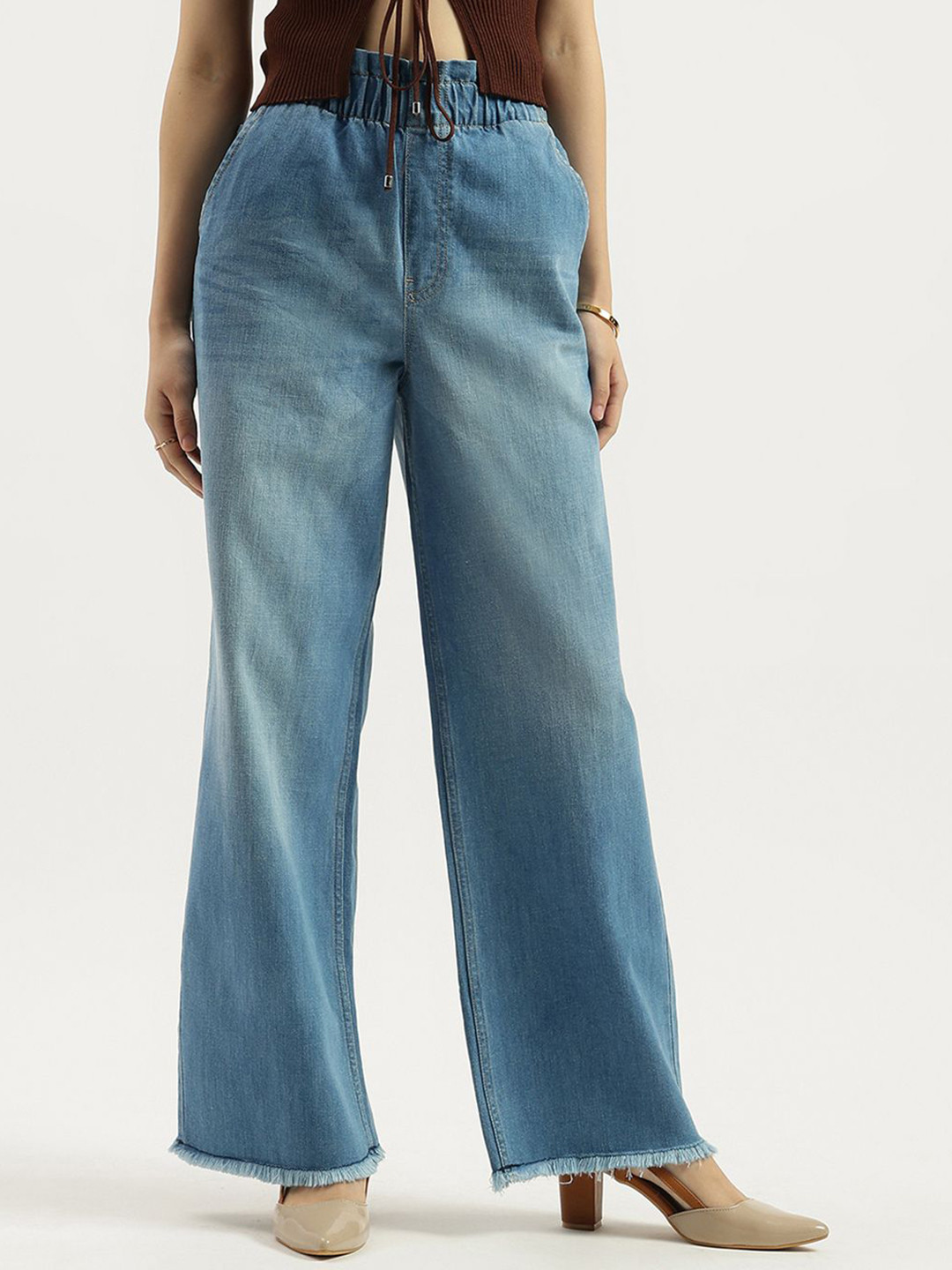 United Colors of Benetton Women Wide Leg High-Rise Light Fade Jeans