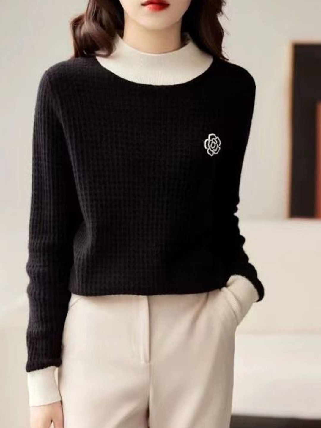 StyleCast Women Checked Round Neck Pullover Sweaters