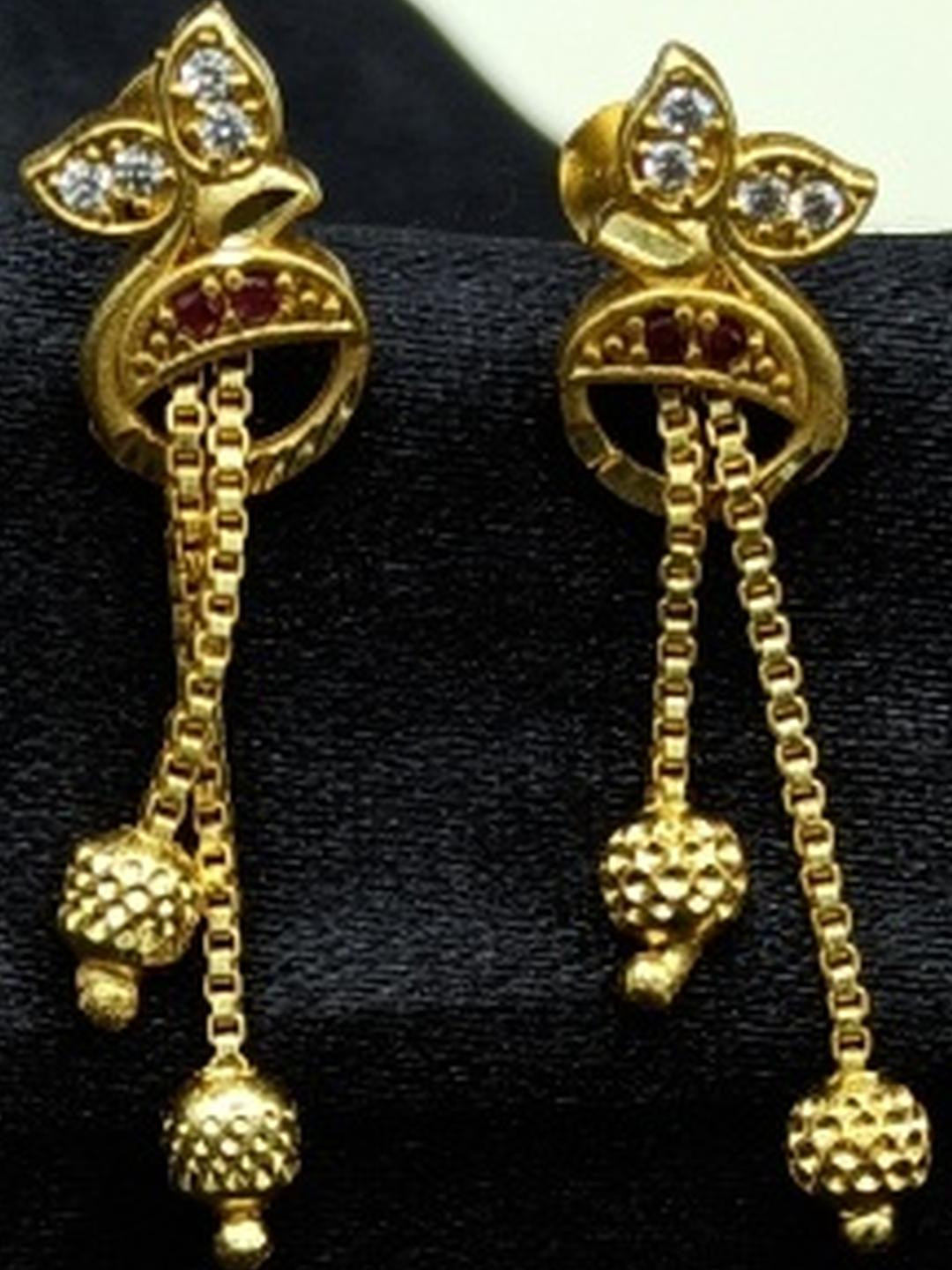 PRS GOLD COVERING Women Gold-Plated With Artificial Stones Drop Earrings