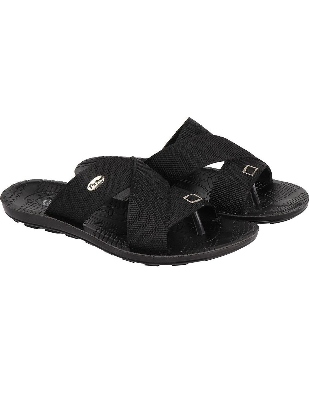 PU-PINE Men Black PU Slip-On Flip Flops With EVA Sole