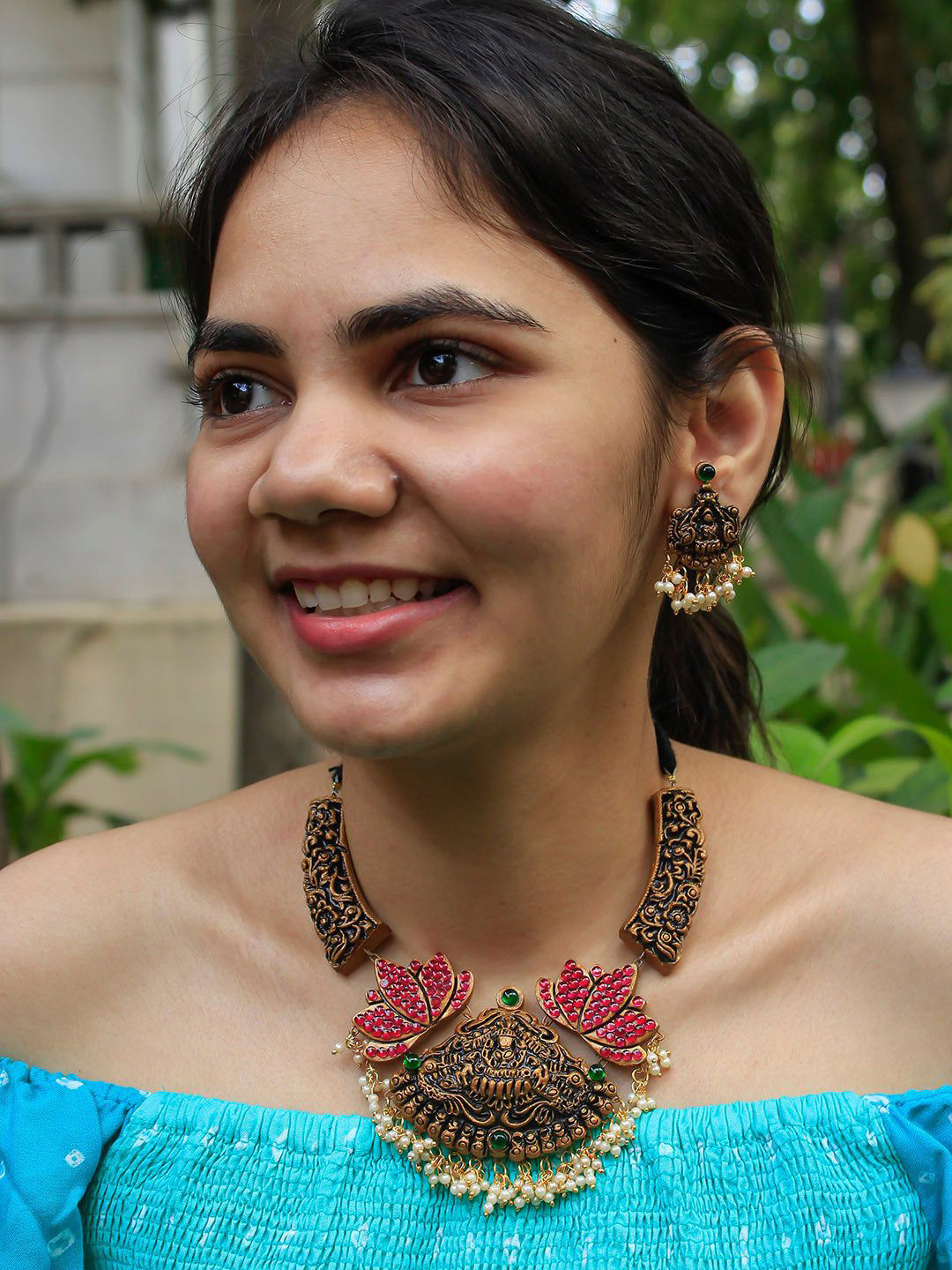 JUMKEY Peacock Design Terracotta Jewellery Set