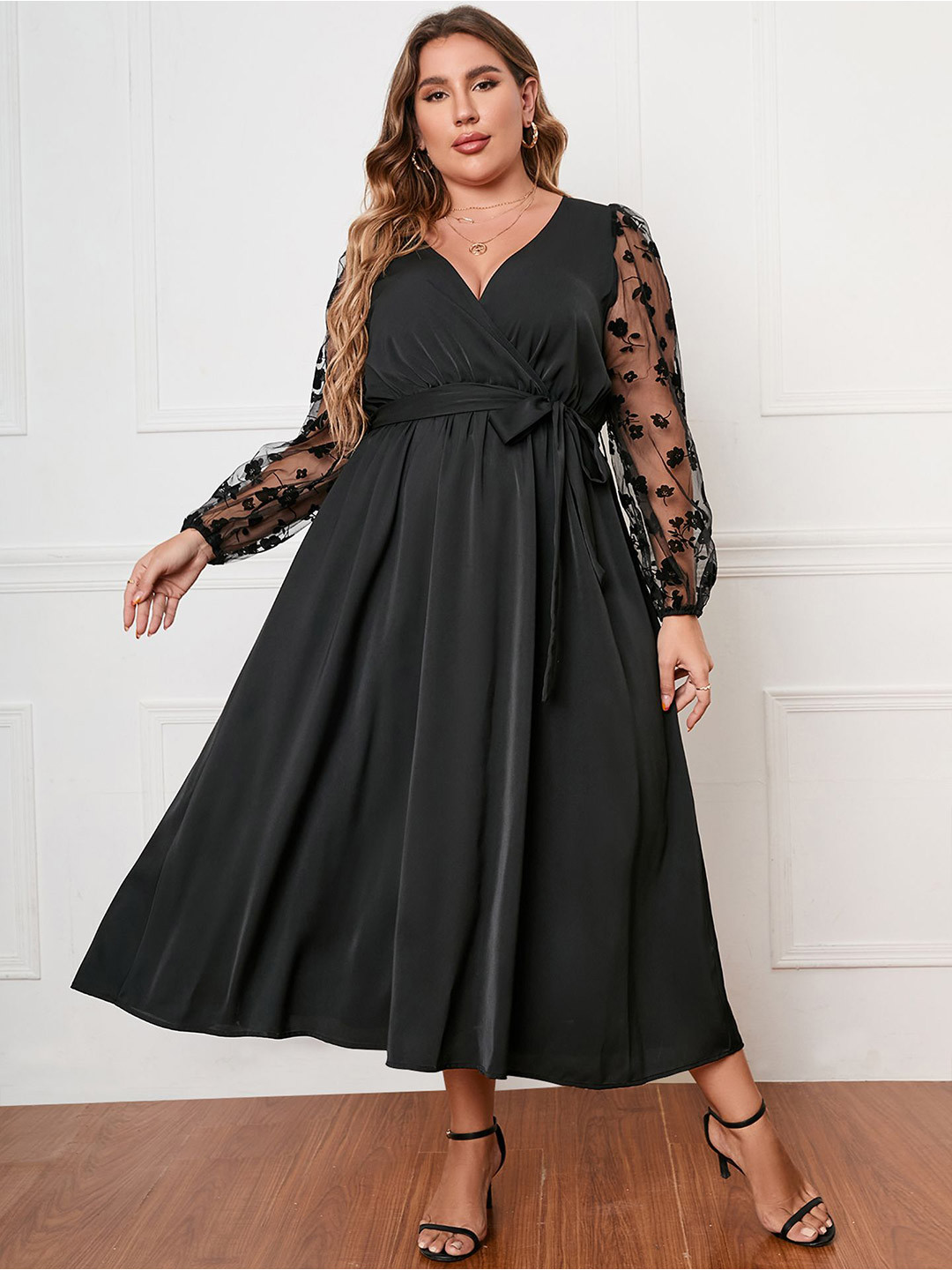 StyleCast Curve Plus Size Satin Wrap Midi Dress