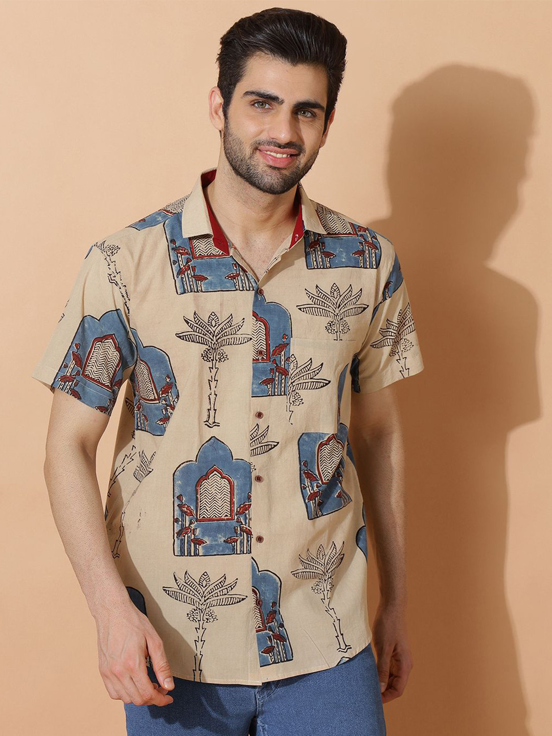 MOSHI Ethnic Motifs Printed Spread Collar Comfort Fit Cotton Shirt