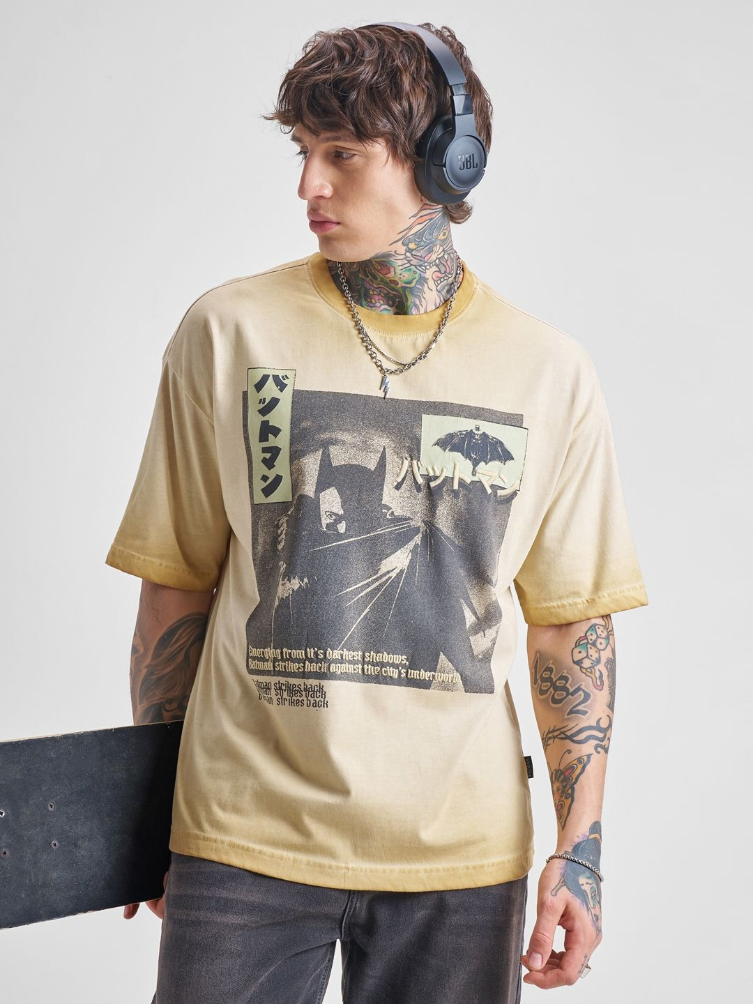 HIGHLANDER Men Batman Graphic Printed Round Neck Oversized T-shirt
